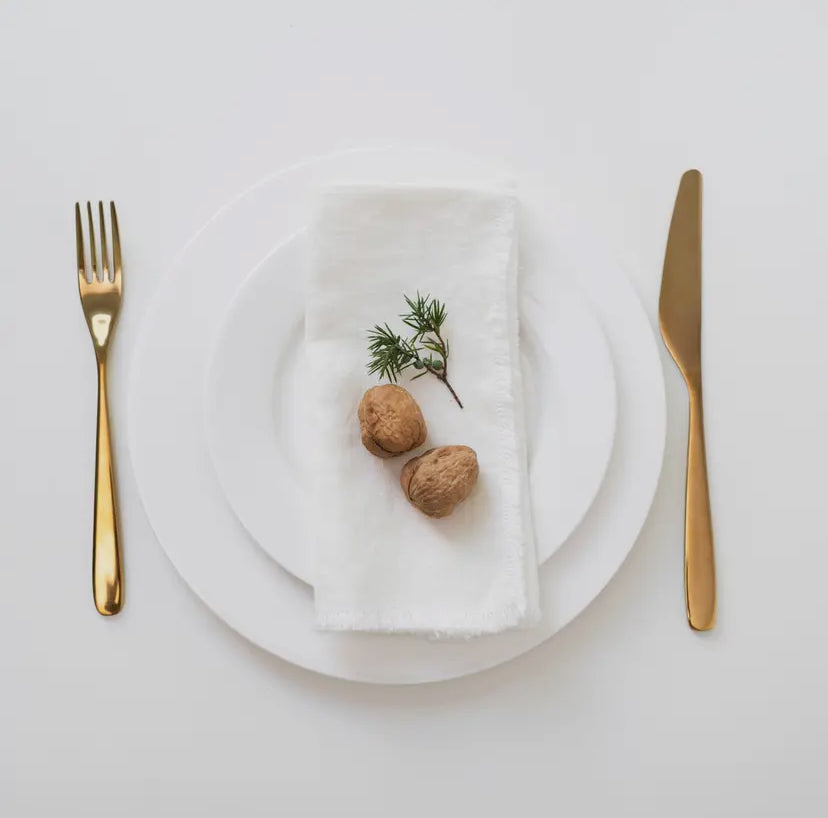 white linen napkins with fringes , set of 2