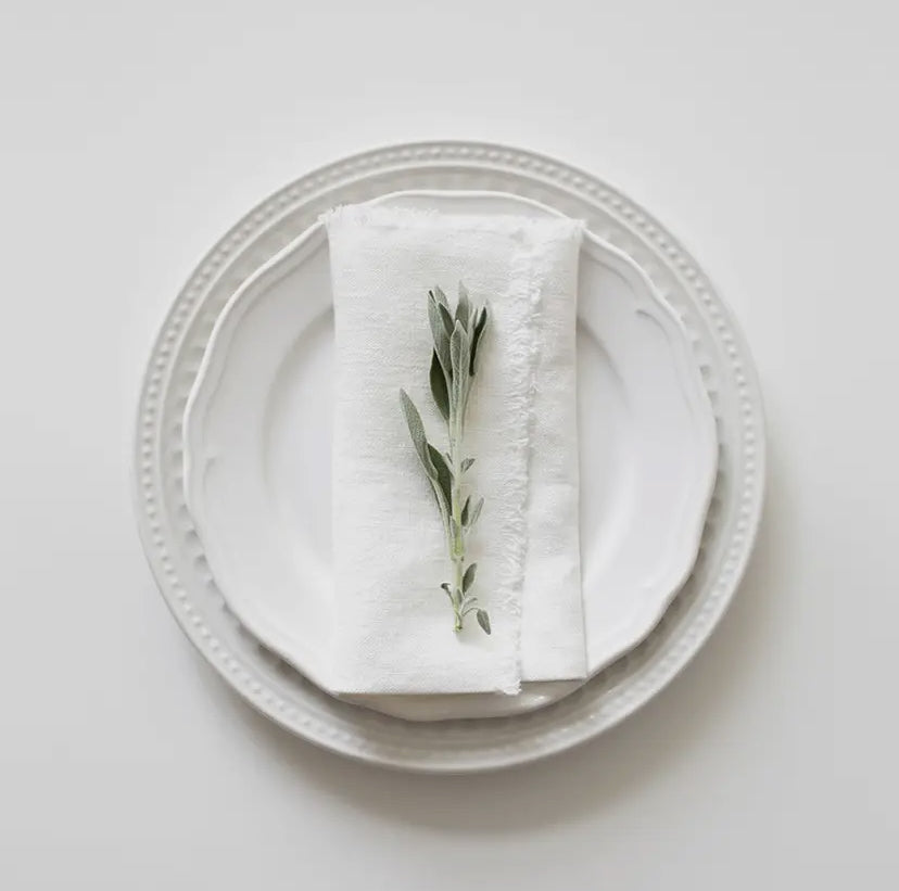 white linen napkins with fringes , set of 2