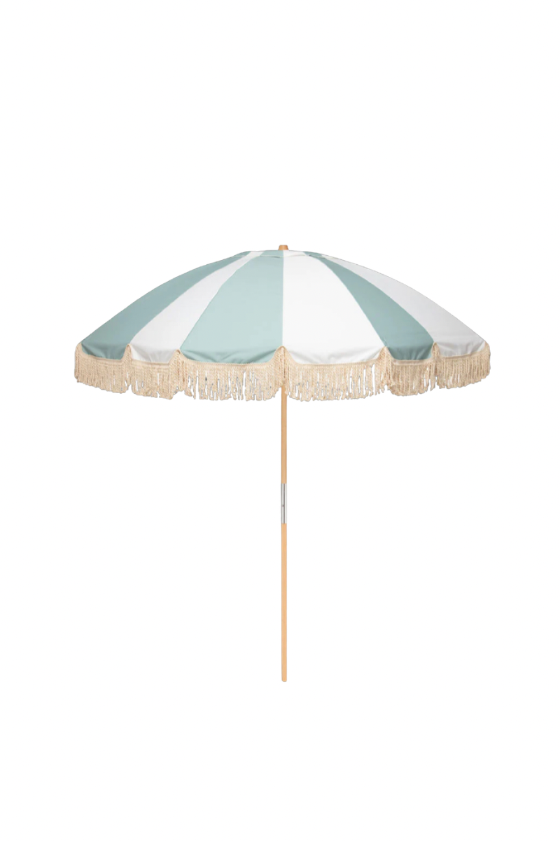 Large Vintage Striped Parasol with Fringe, Pistachio - Amber + Willow