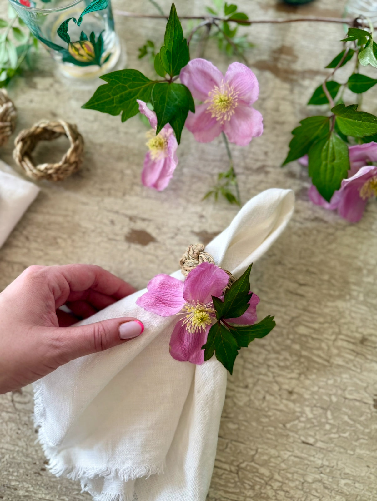 Pair Of White Linen Napkins With Fringes