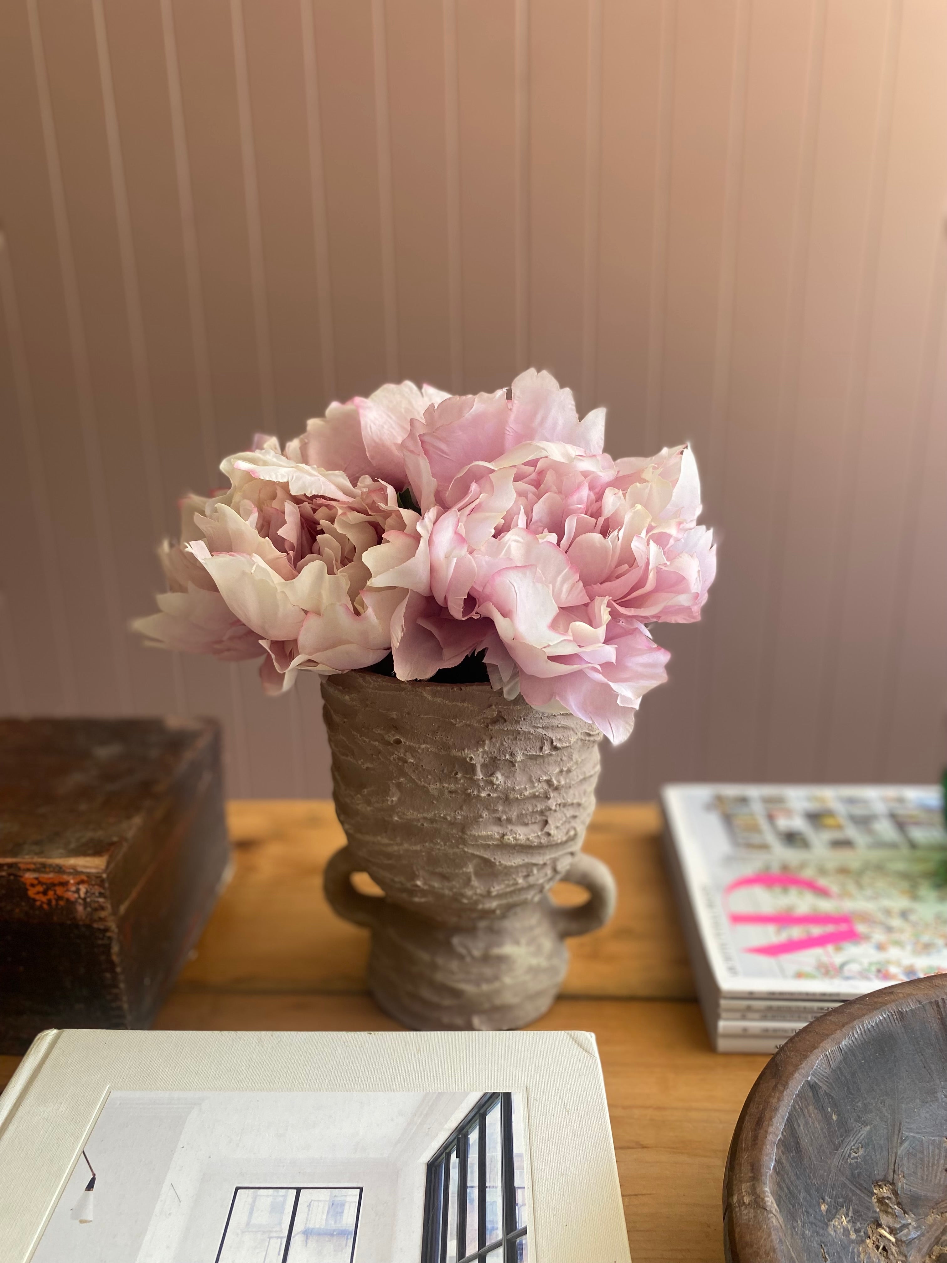 Textured Cement Vase with Handles
