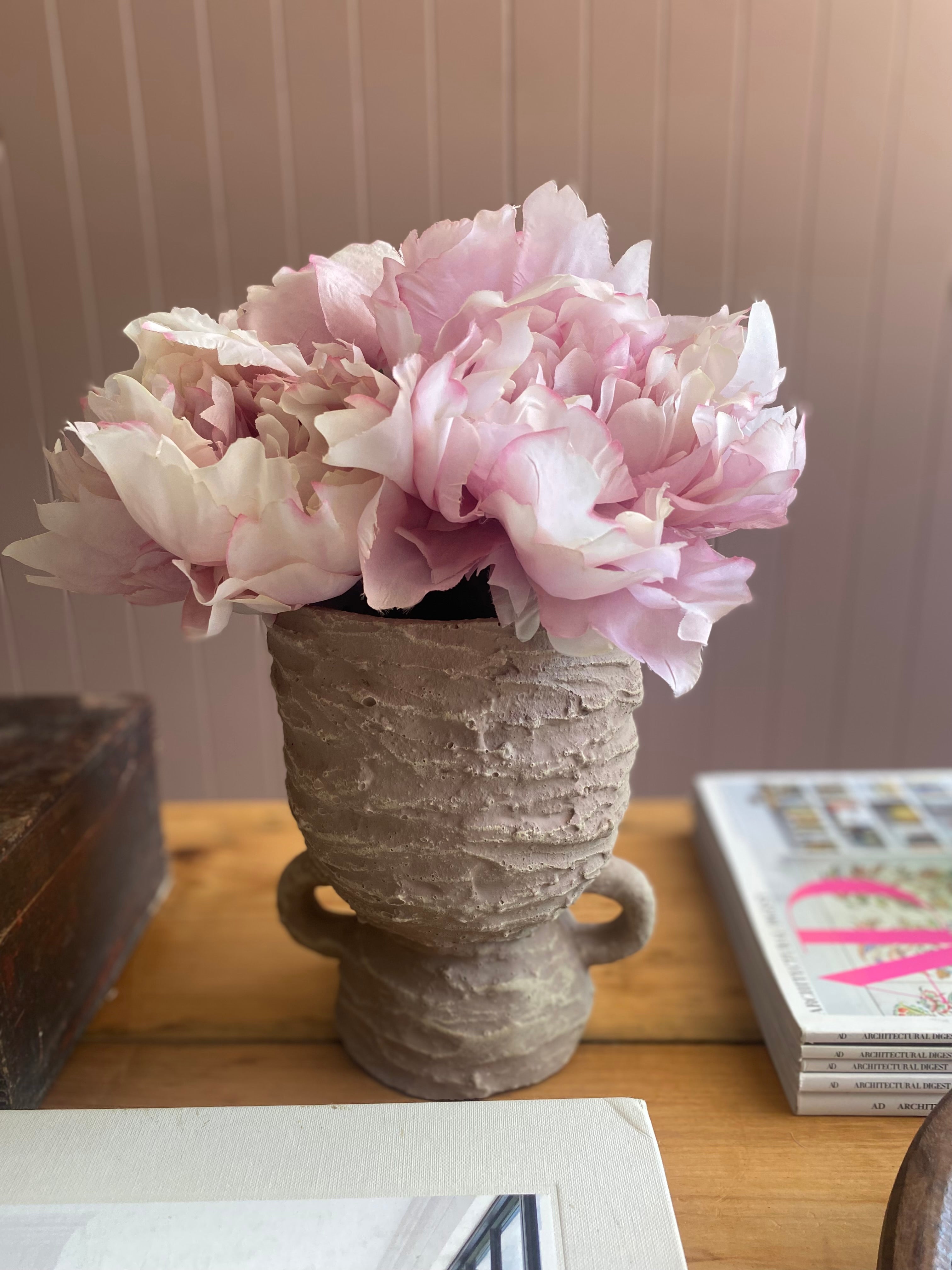 Textured Cement Vase with Handles