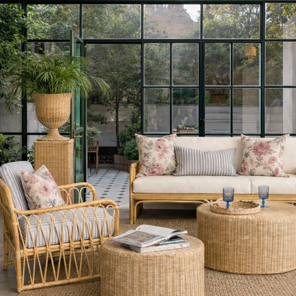 Rattan Urn on Pedestal - Amber + Willow