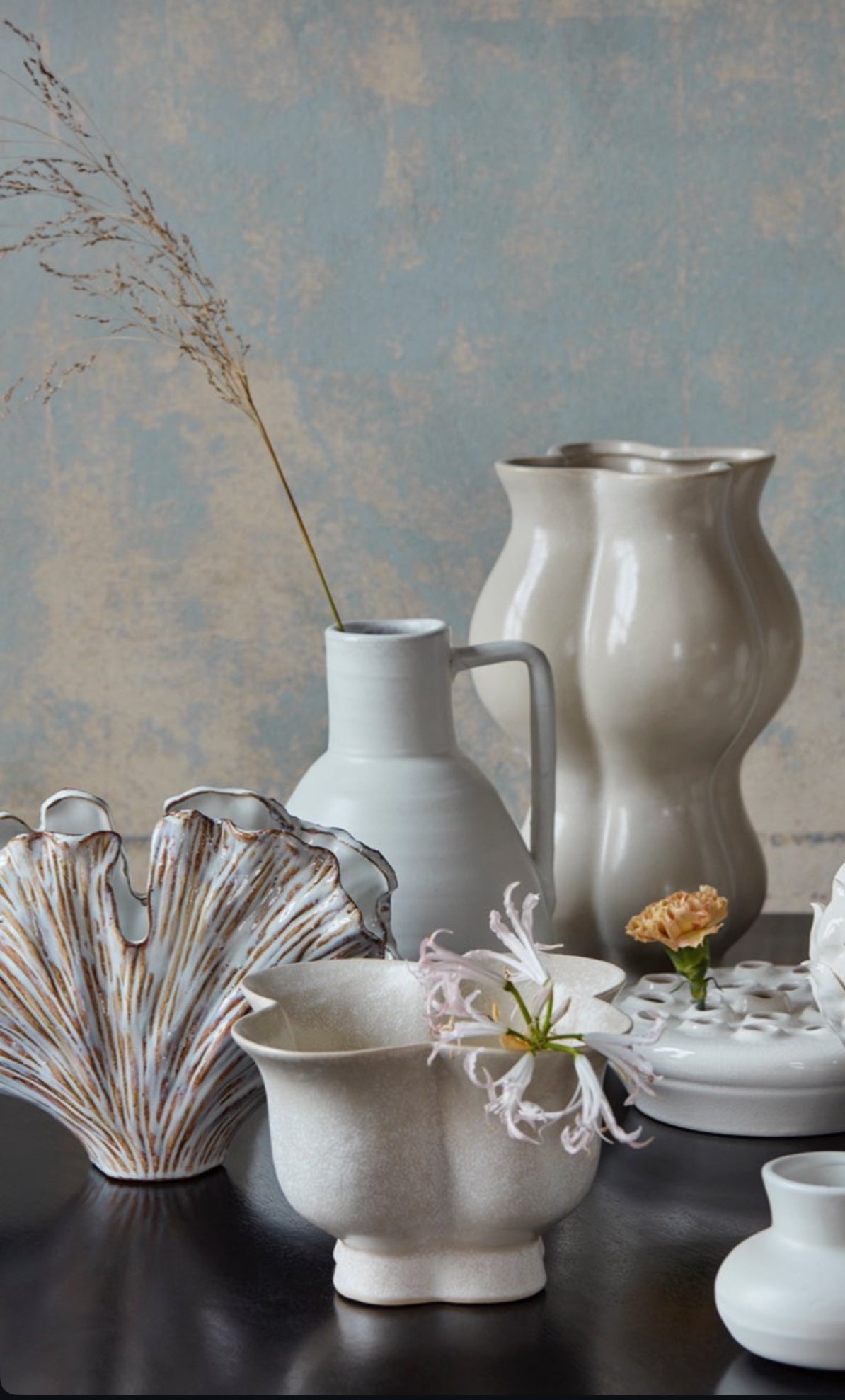 Matte White Stoneware Vase with Handle