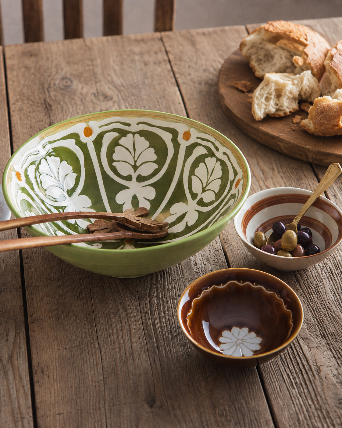 The Portofino Table — Hand-Painted Stoneware Salad Bowl & Mini Bowls Set