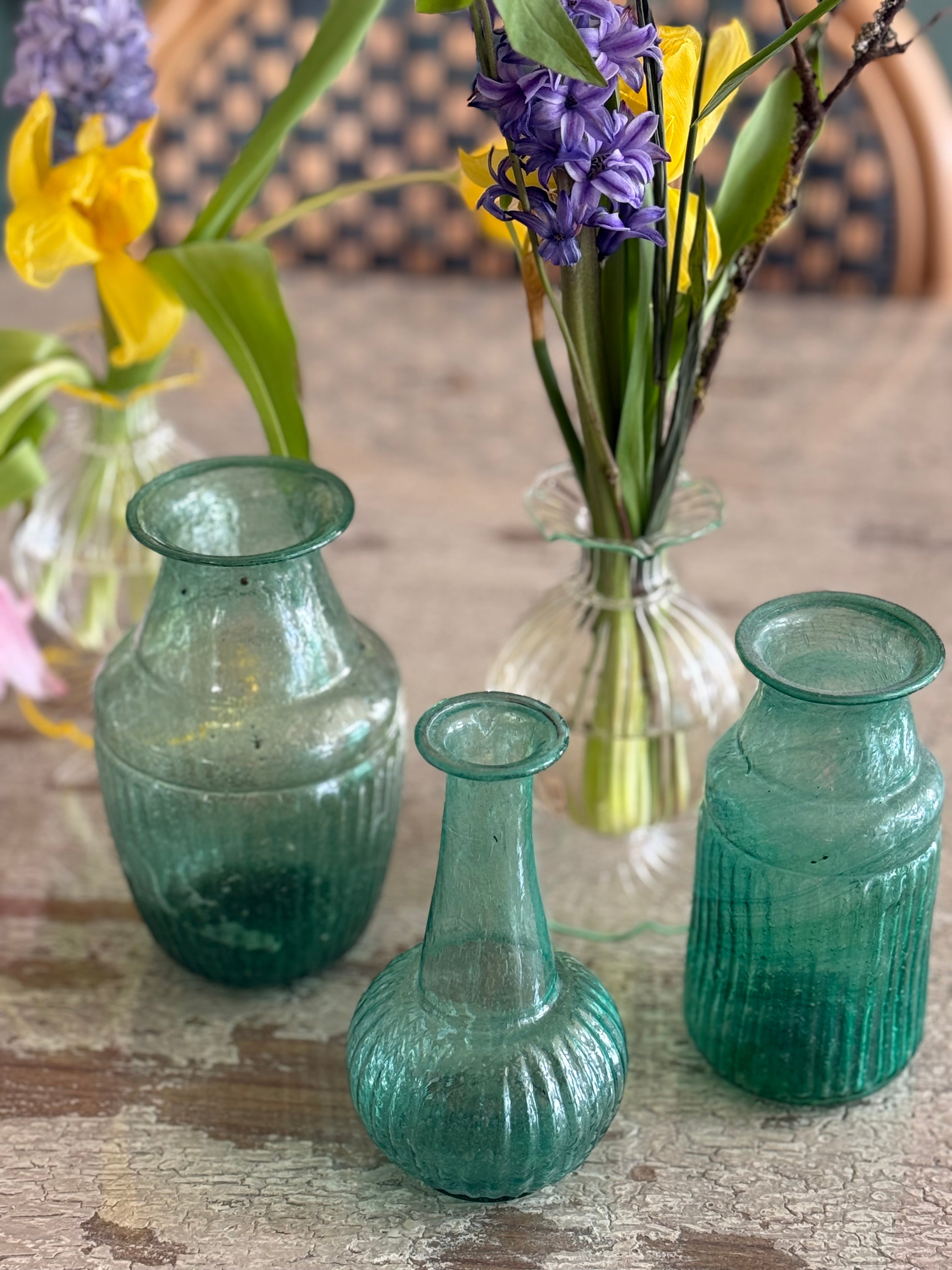 Recycled Ribbed Glass Vase - Amber + Willow