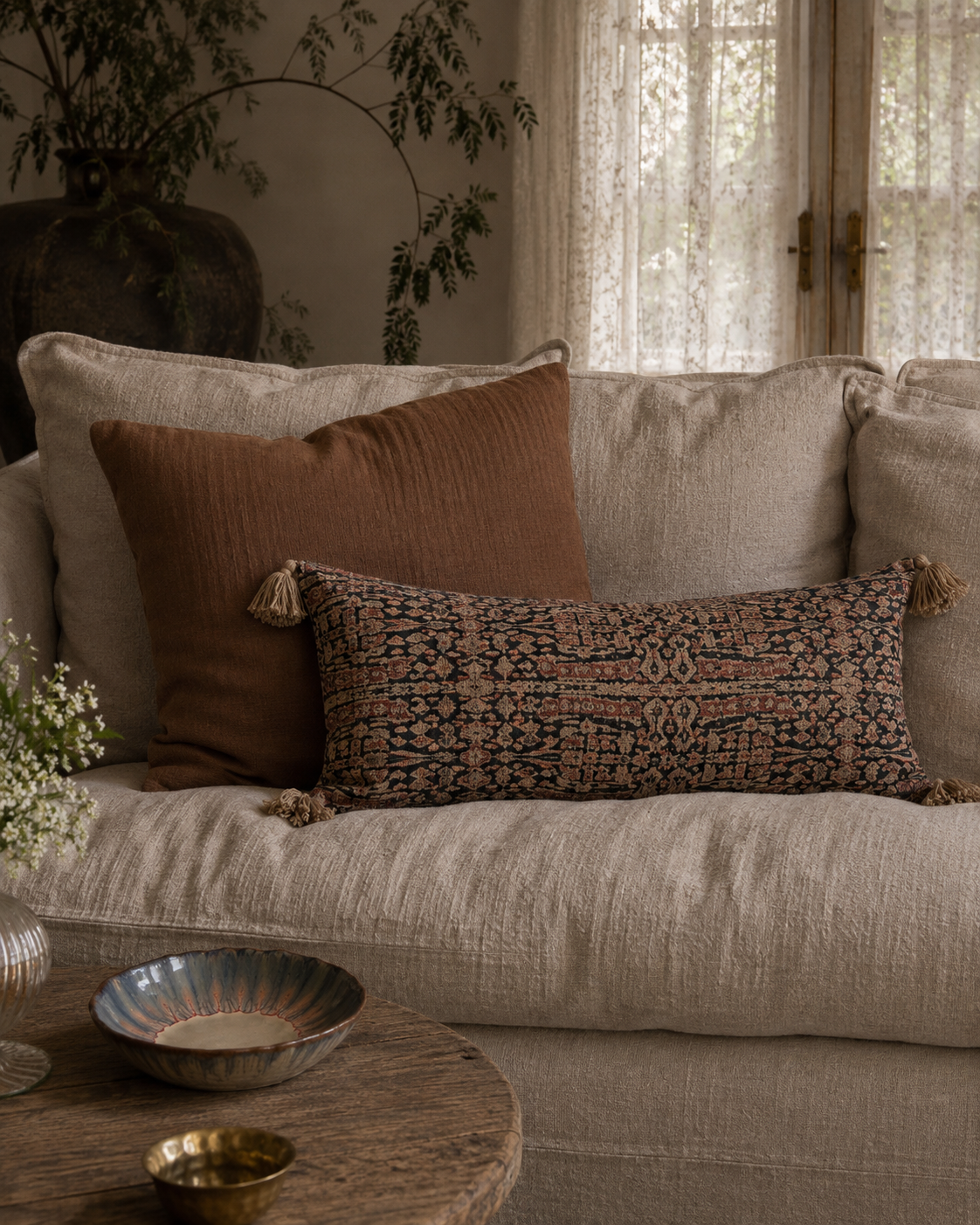 The Autumn Cushion Edit — Rustic Linen & Rust Tassel Bundle