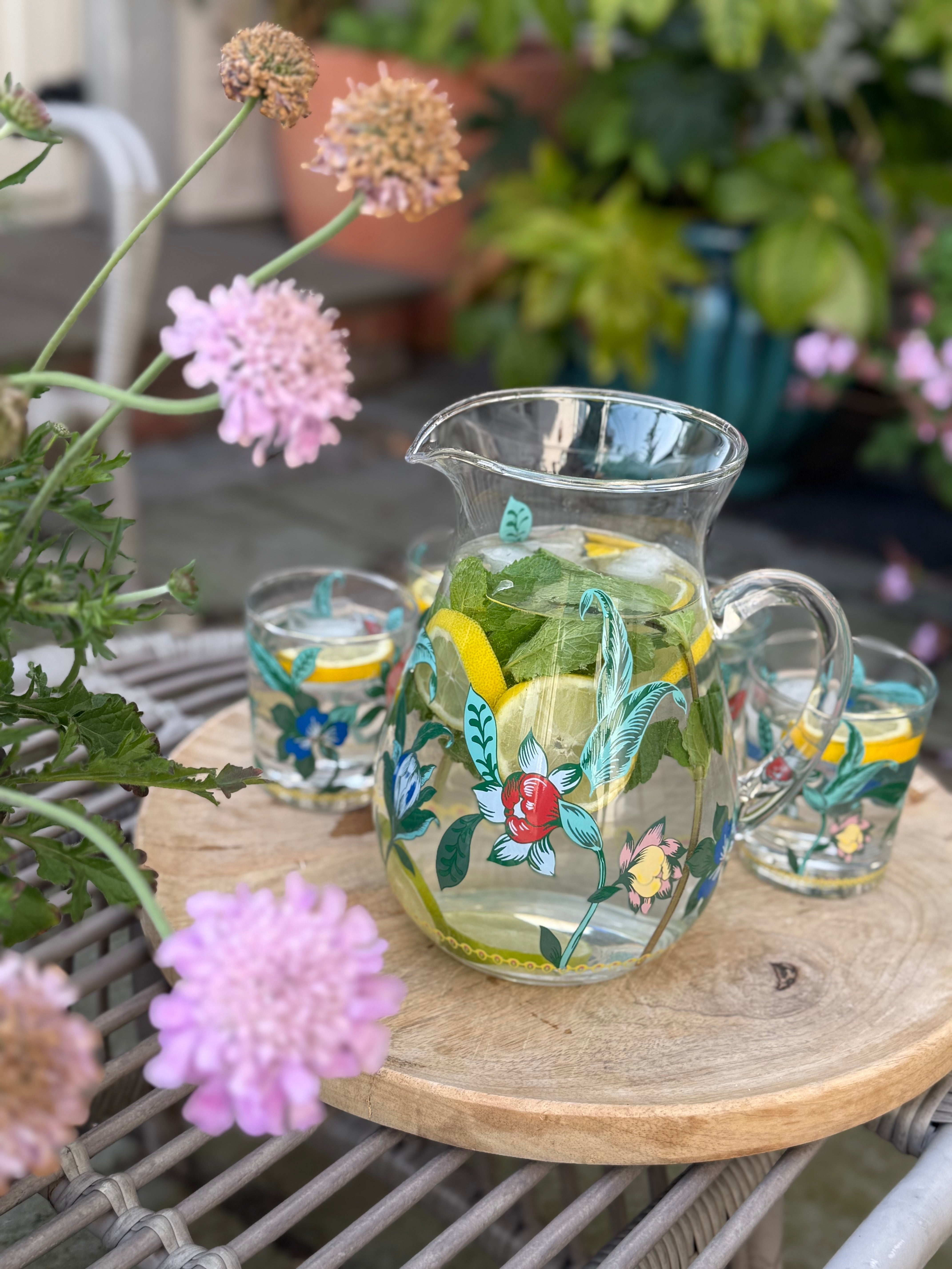 Botanical Print Glass Jug