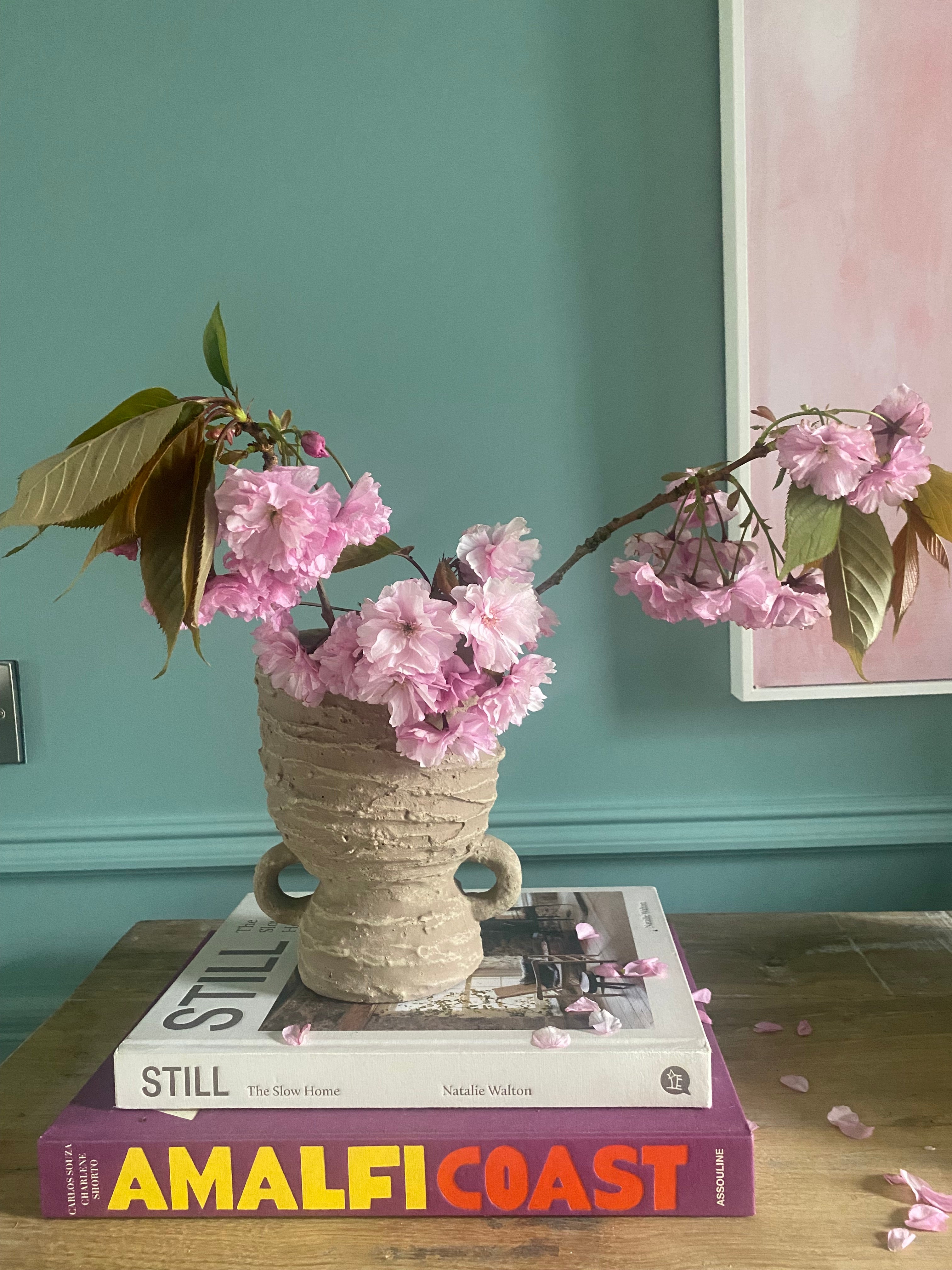 Textured Cement Vase with Handles