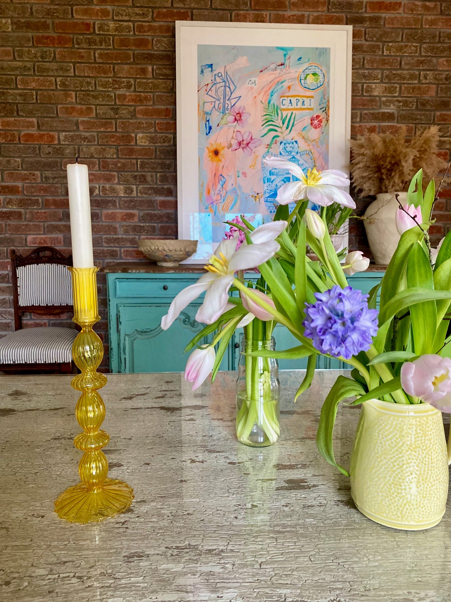 yellow glass candlestick