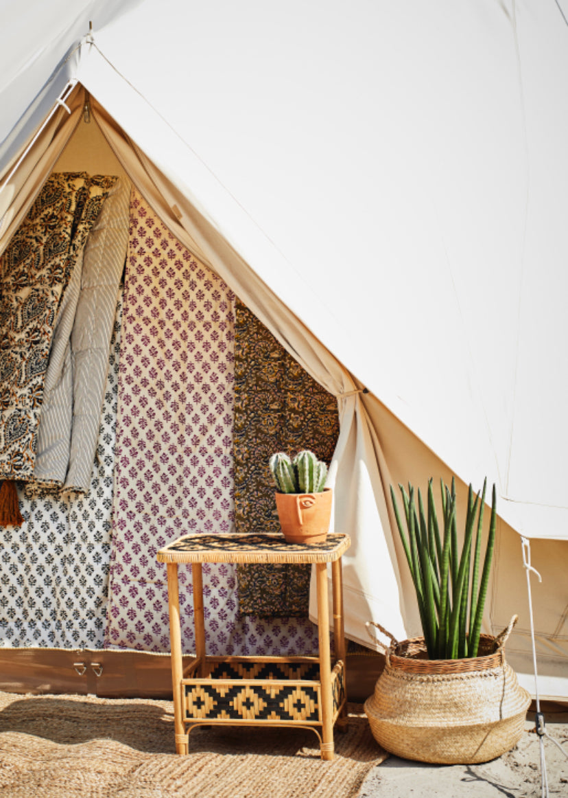 printed cotton quilt with tassels