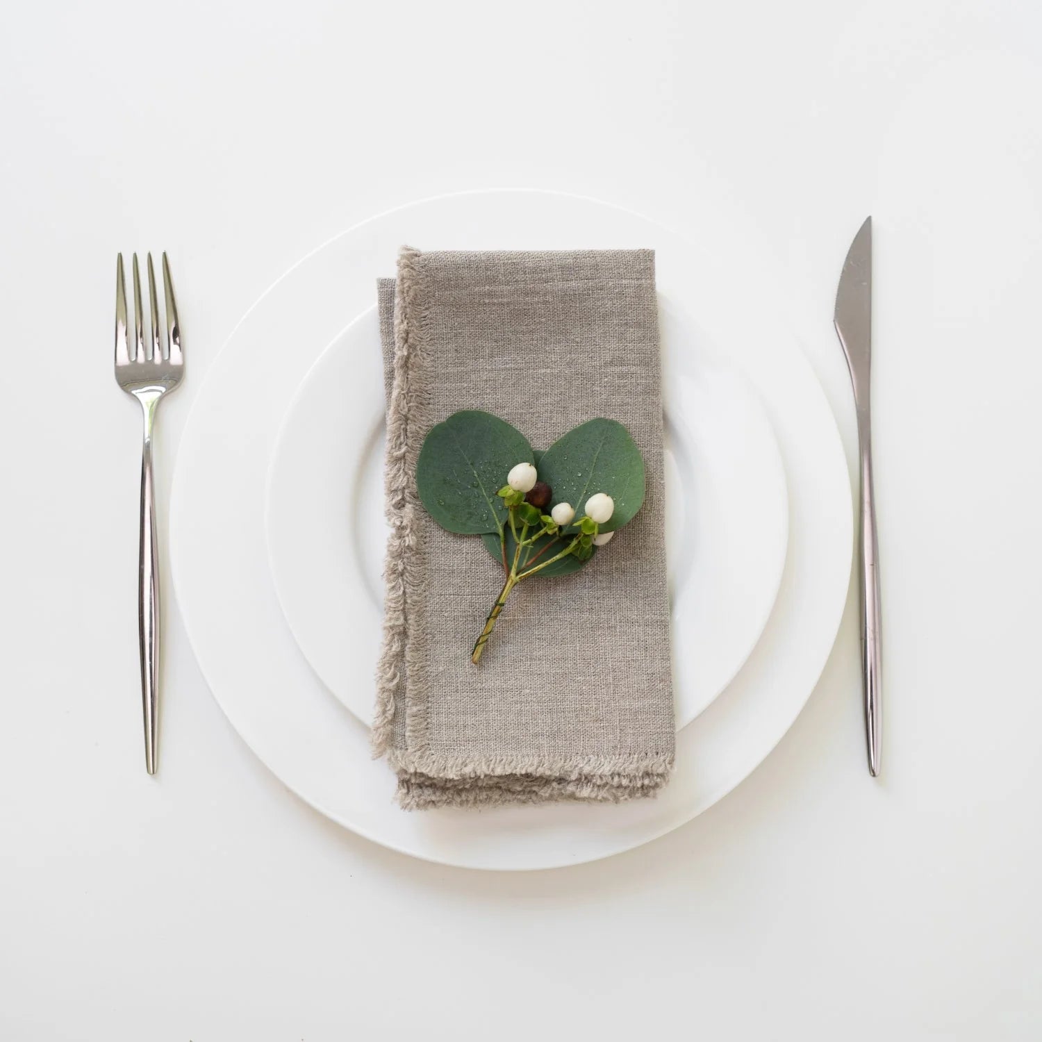 linen napkins with fringes, set of 2, natural