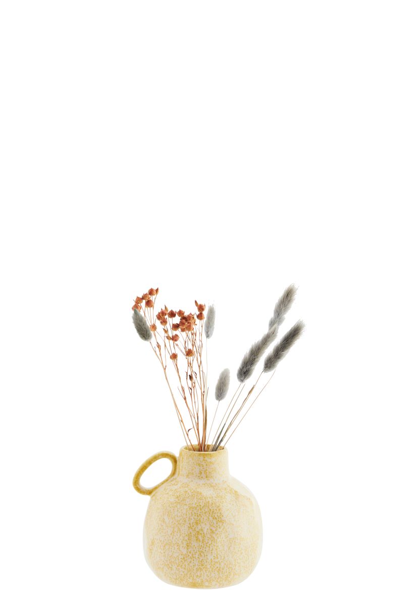 yellow ceramic bud vase with handle