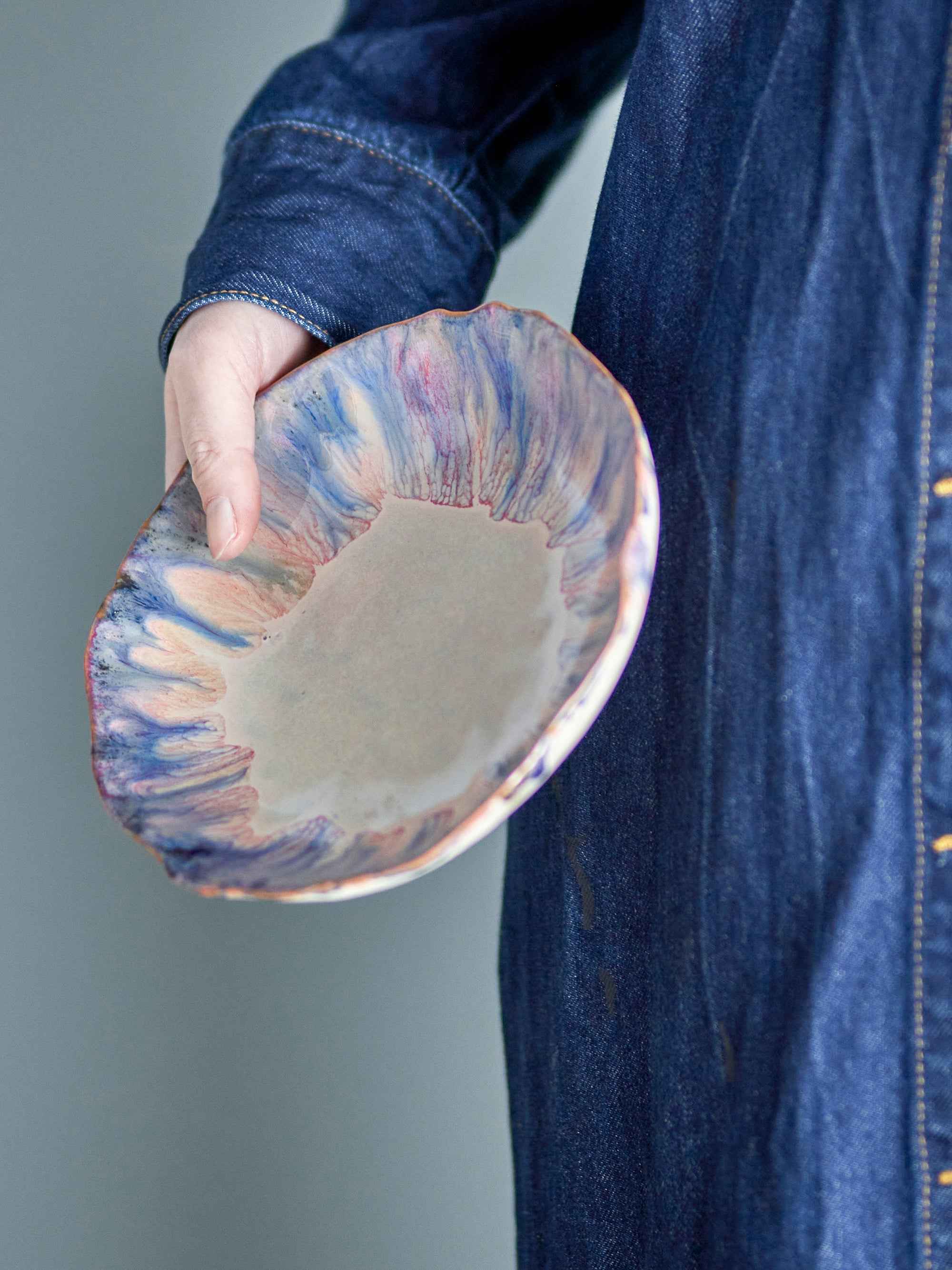 Watercolour Footed Bowl with pink blue and purple glaze