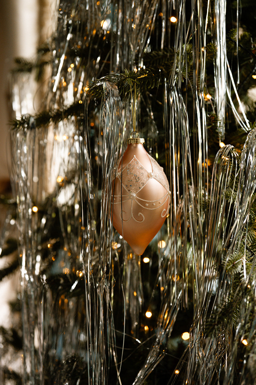 Pink Glass Bauble With White Swag Detail