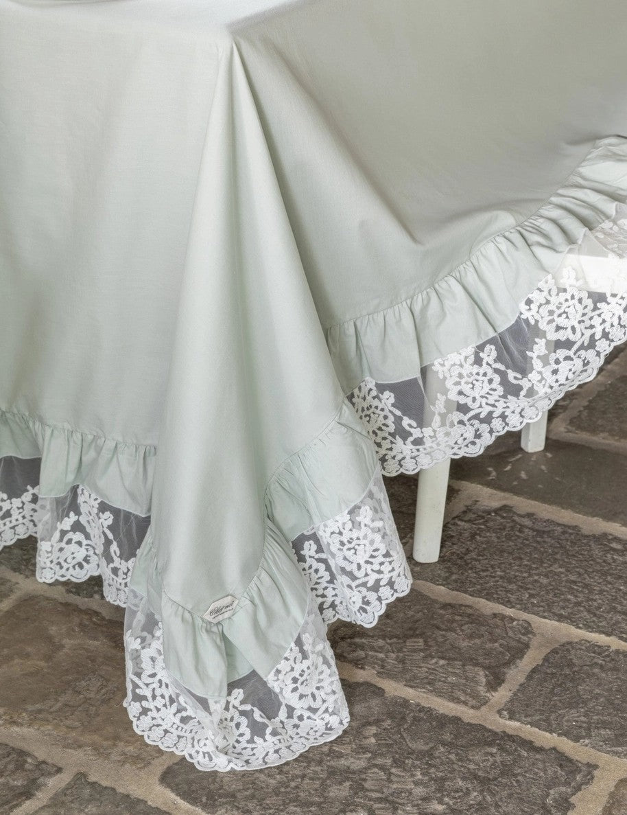 Ice Green Tablecloth With Italian Lace Trim