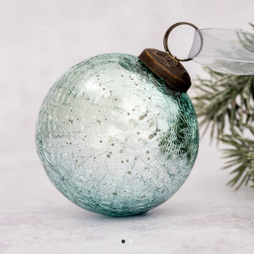 mint crackle glass bauble at Amber and Willow