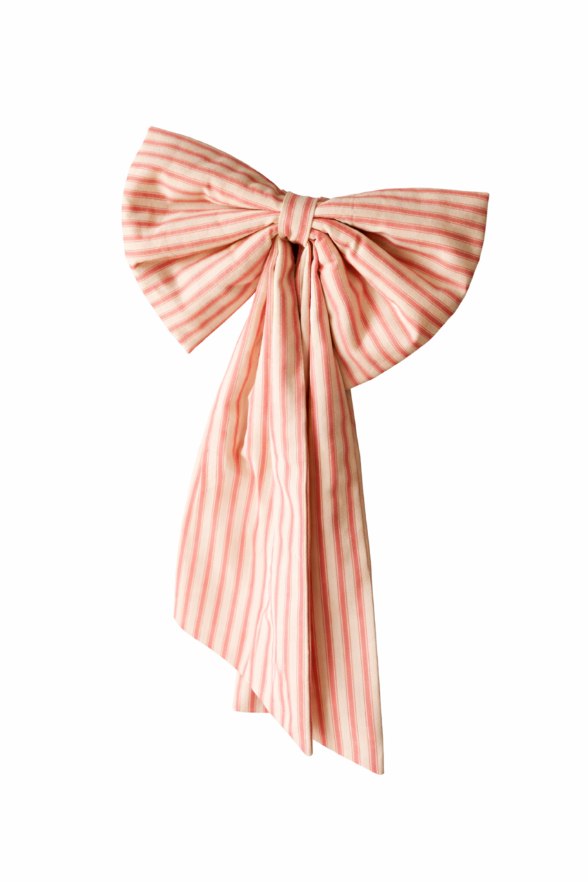 Pink Ticking Stripe Bow