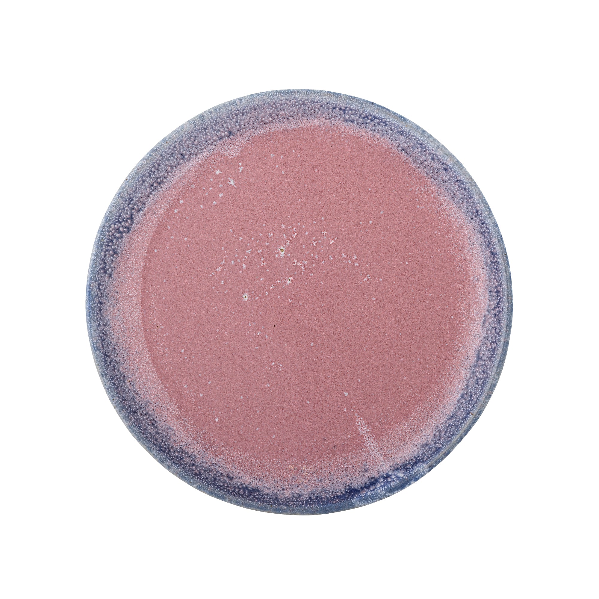Round pink stone with a blue rim on a white background