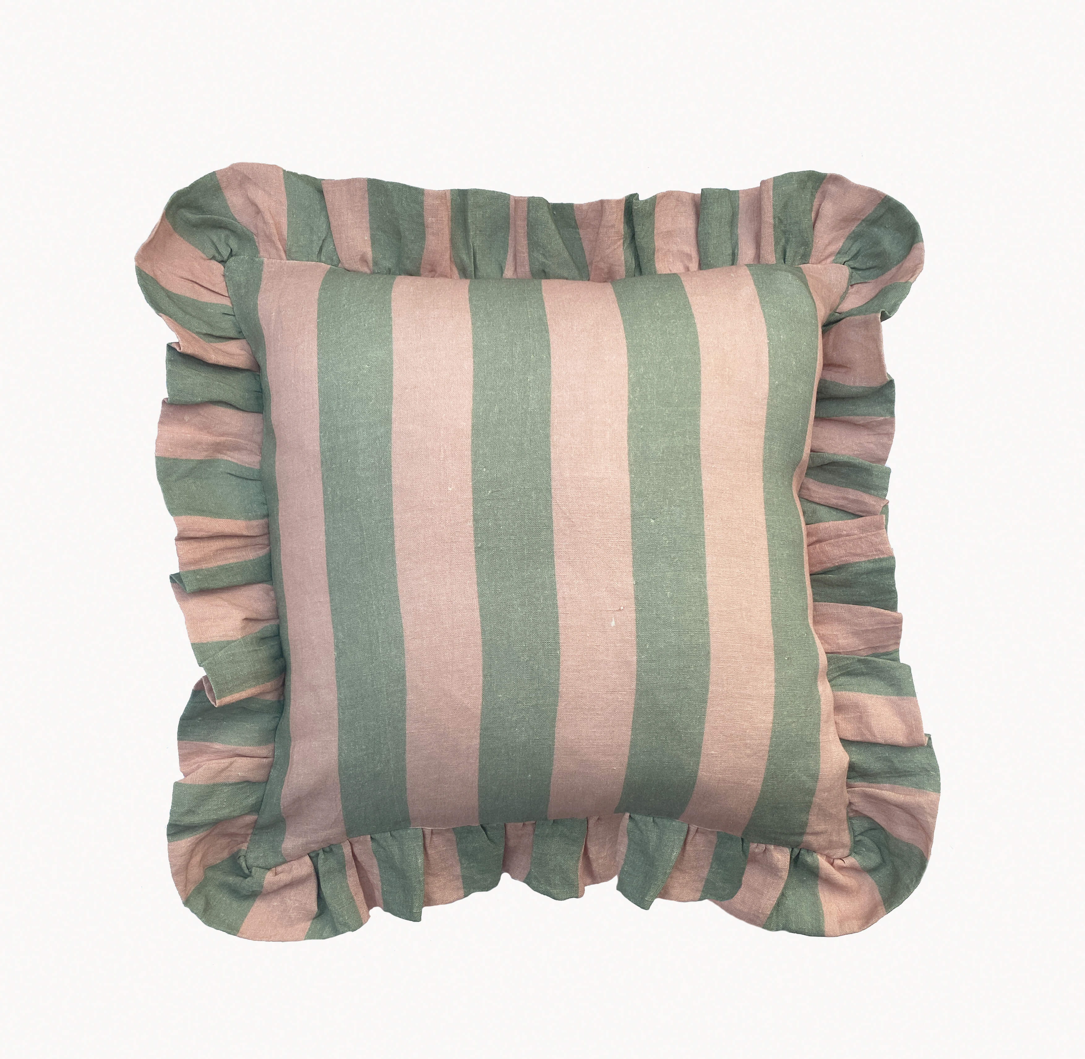 Linen stripe ruffle cushion cover, Amuse La Bouche