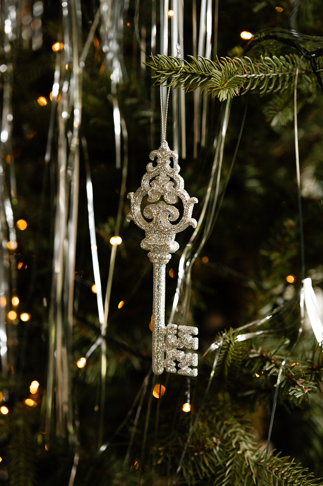 Silver Glitter Key Ornament