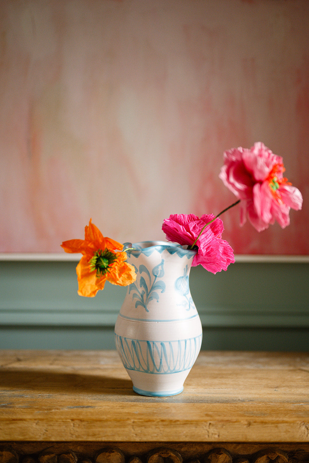 Spanish ceramic vase with scallop neck in turquoise