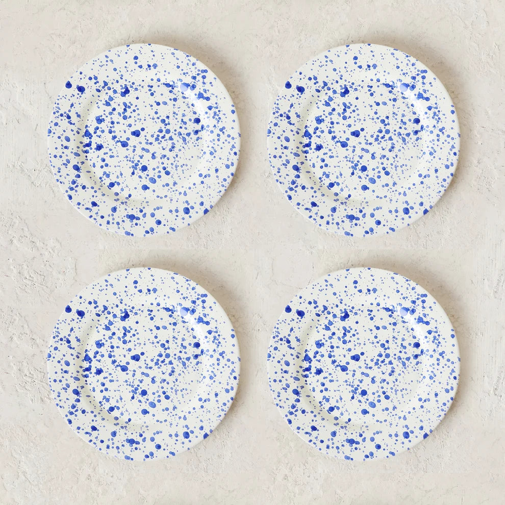 Italian Ceramic Blue Splatter Dinner Plates — Set of 4