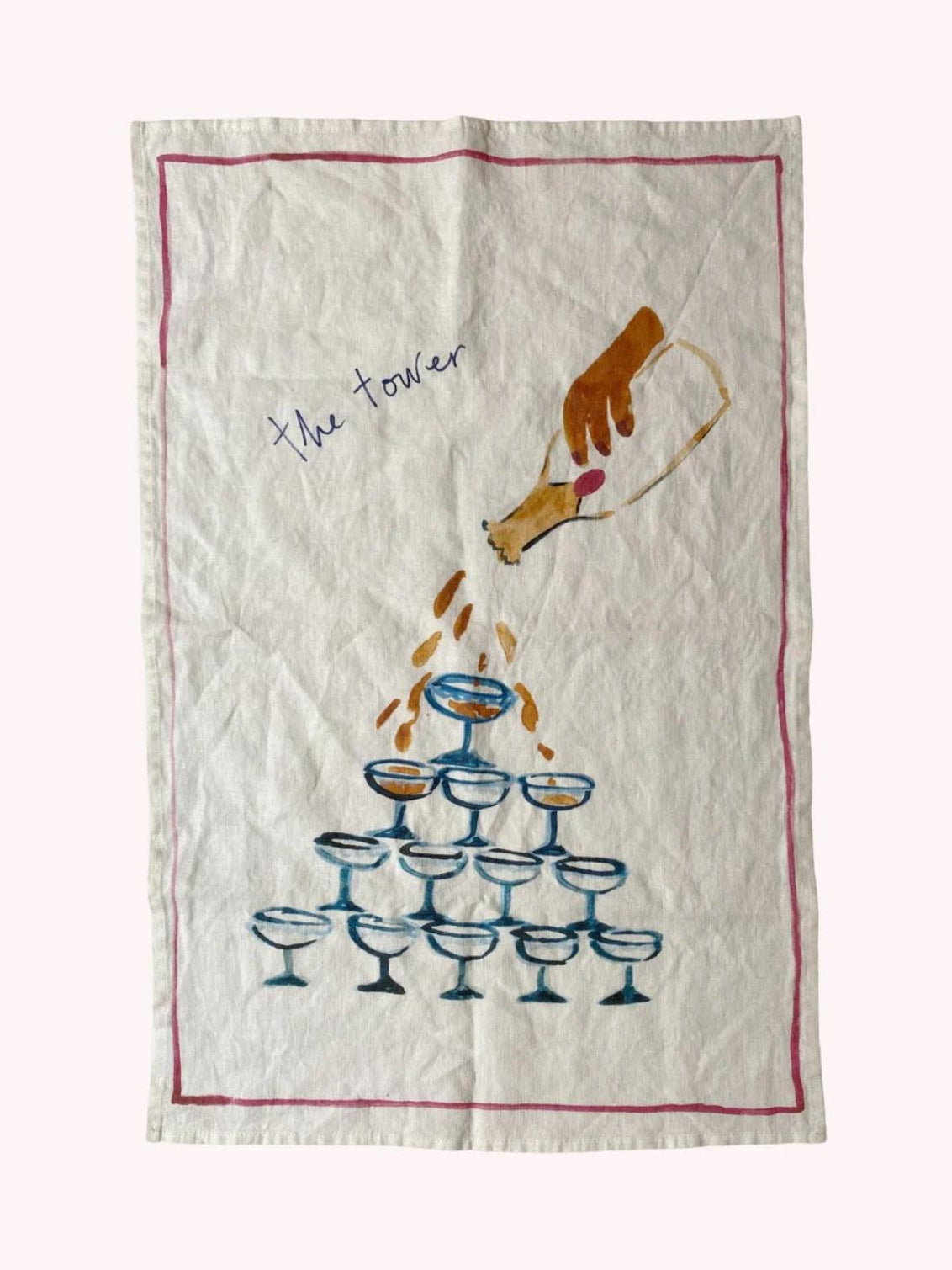 champagne tower linen tea towel