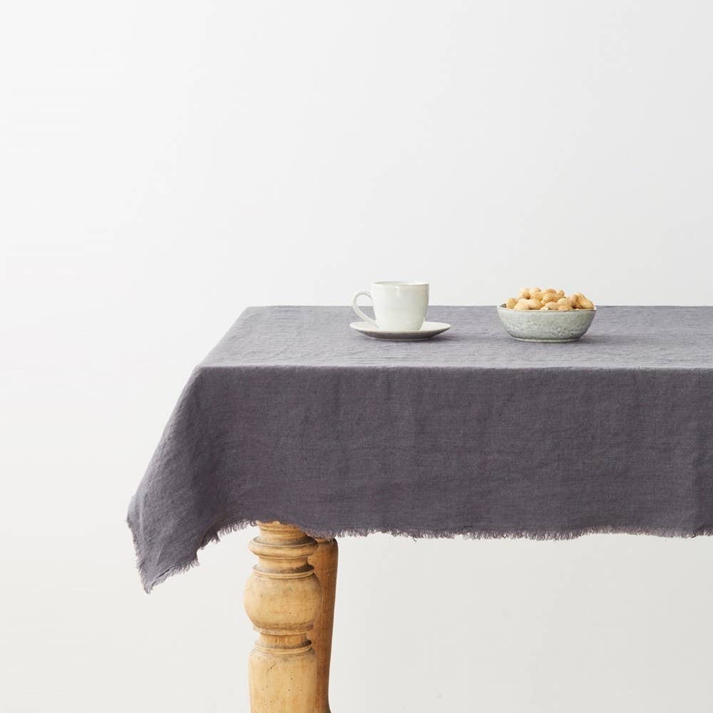 Charcoal Linen Tablecloth With Fringes