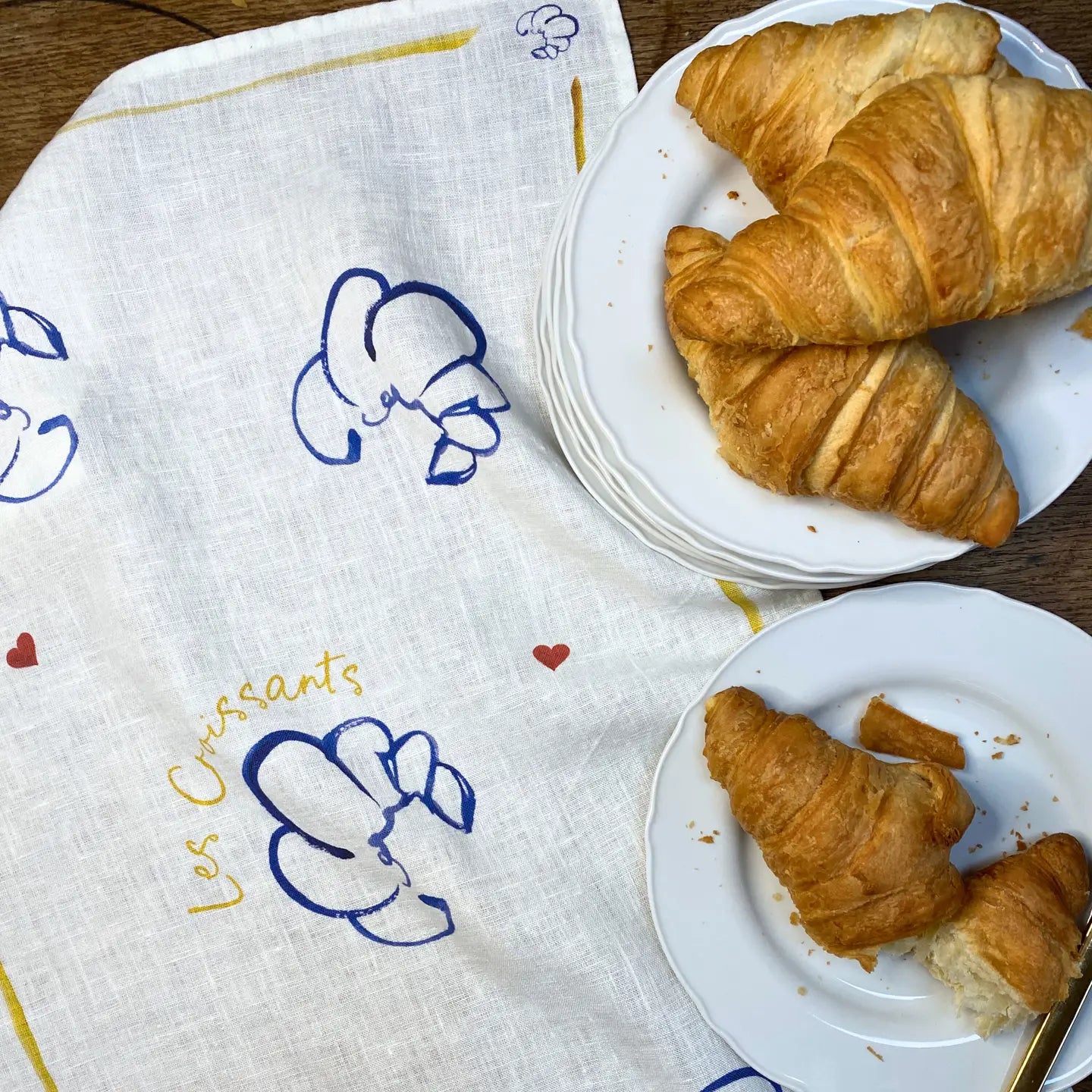 'Les croissants"  linen tea towel