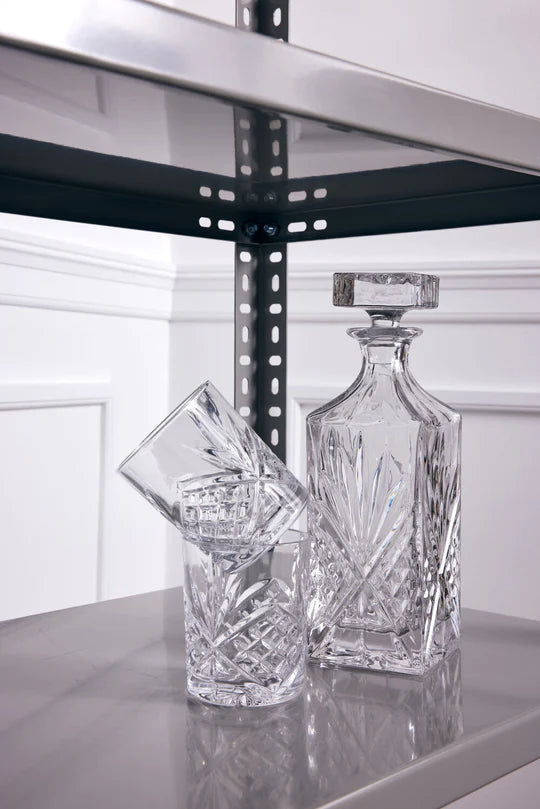 Pair of cut glass tumblers and decanter
