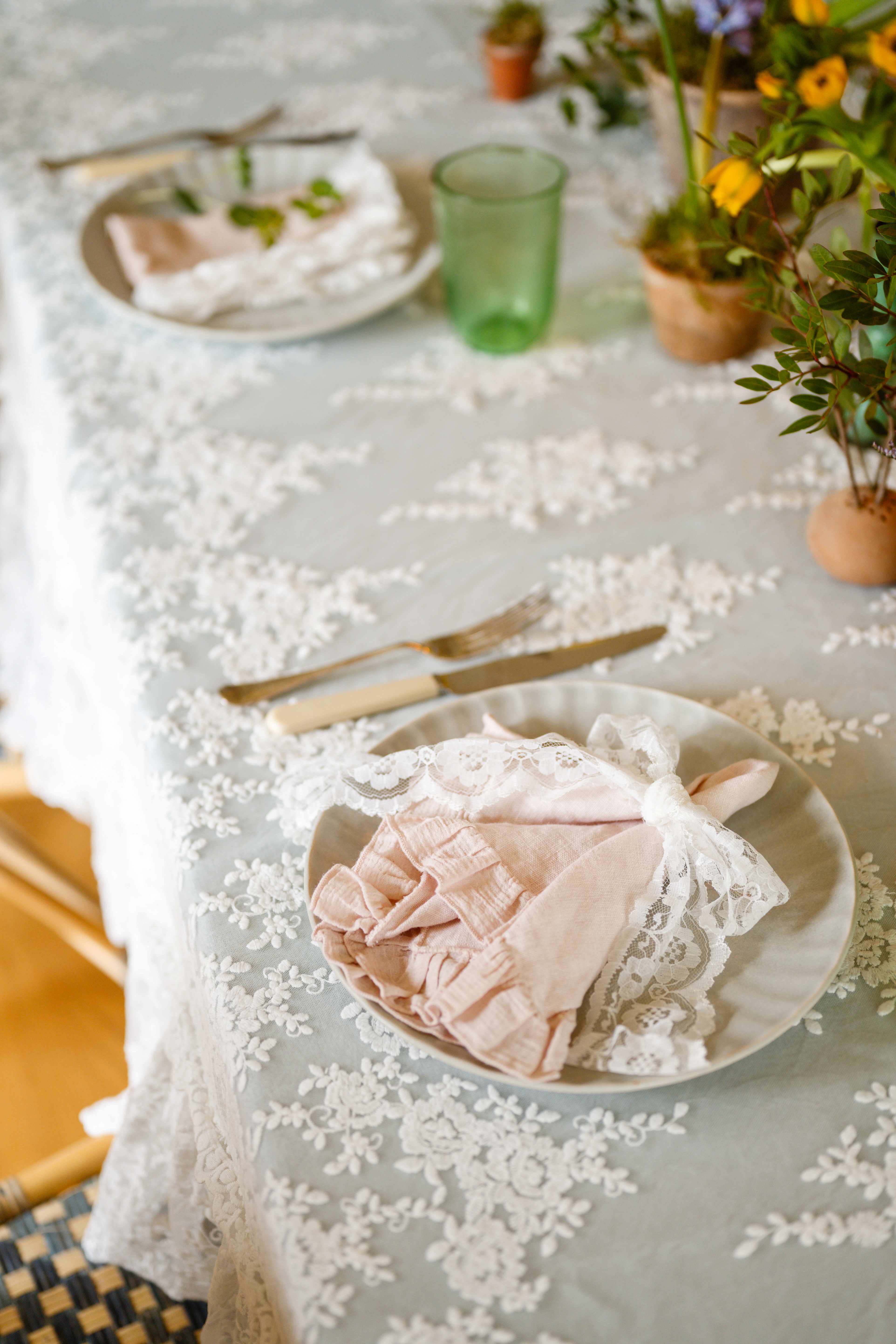 blush ruffle linen napkin