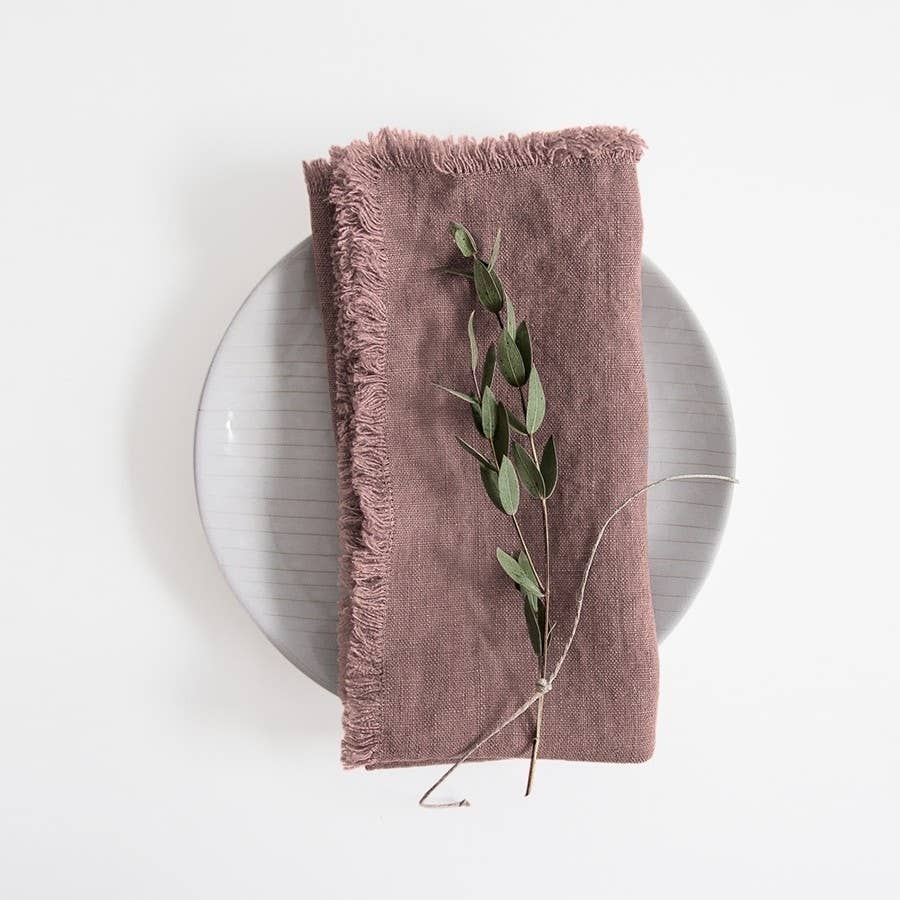 linen napkins with fringes, set of 2, ashes of roses