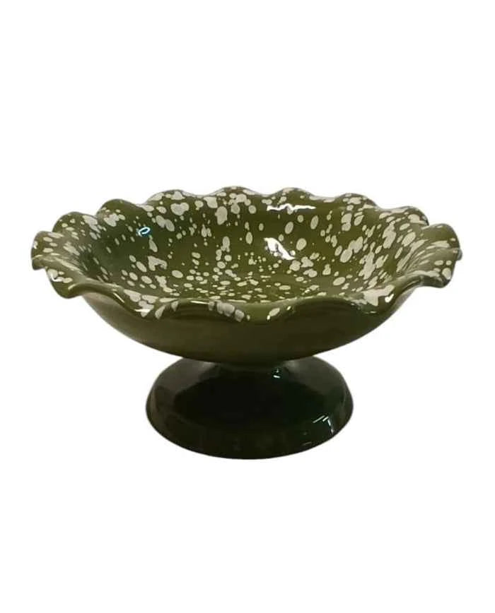 Forest Green Ruffled Pedestal Bowl