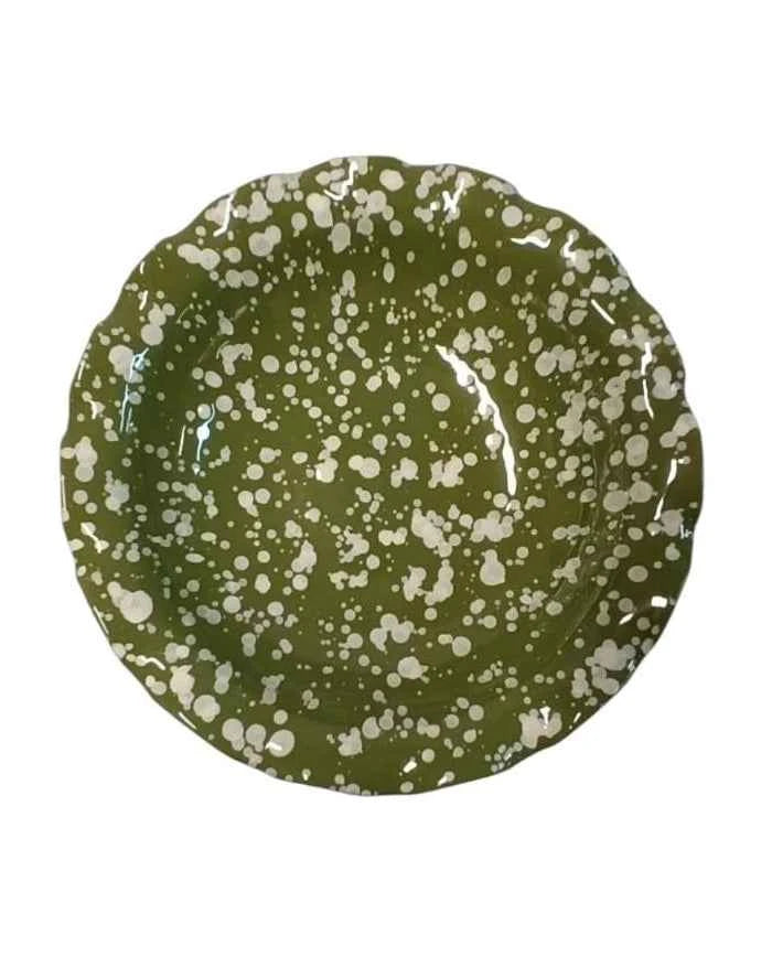 Forest Green Ruffled Pedestal Bowl