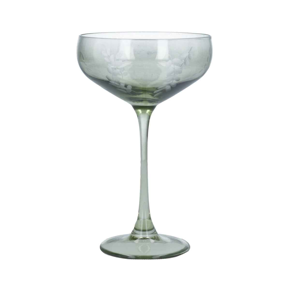 Set of 2 Soft Green Etched Cocktail Glasses
