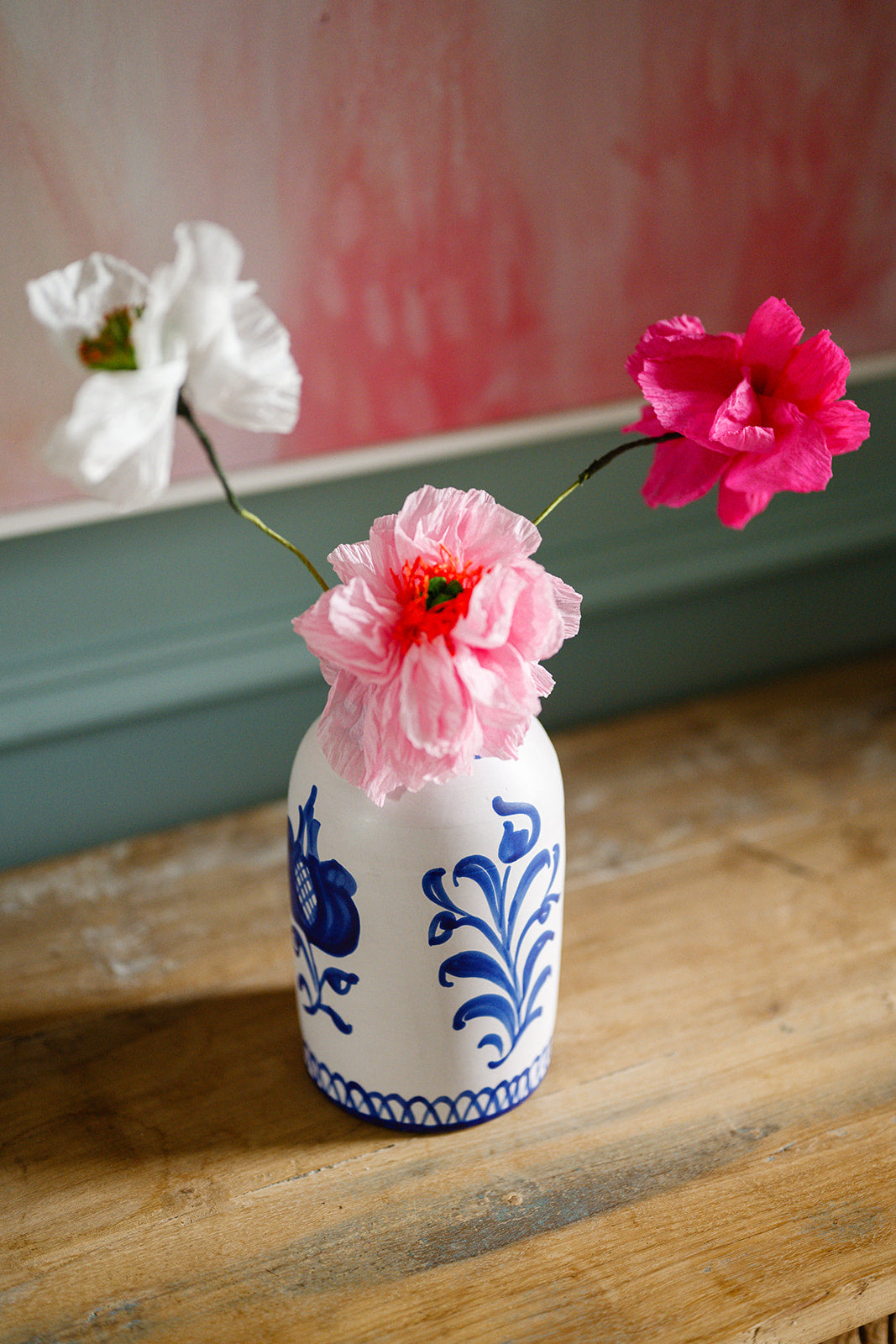 Hand painted Spanish ceramic vase in cobalt blue motif