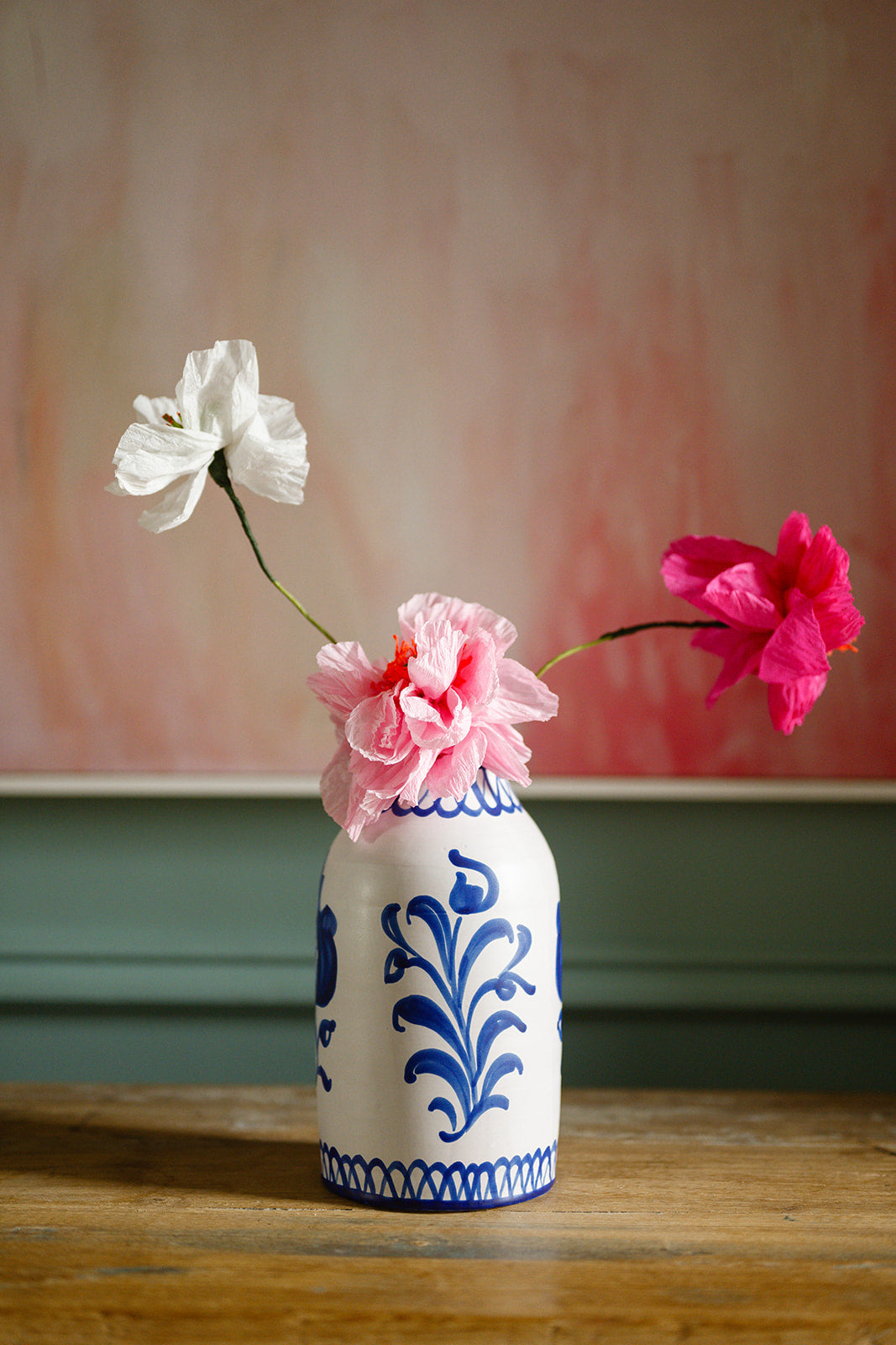 Handmade Spanish ceramic vase with cobalt blue motif