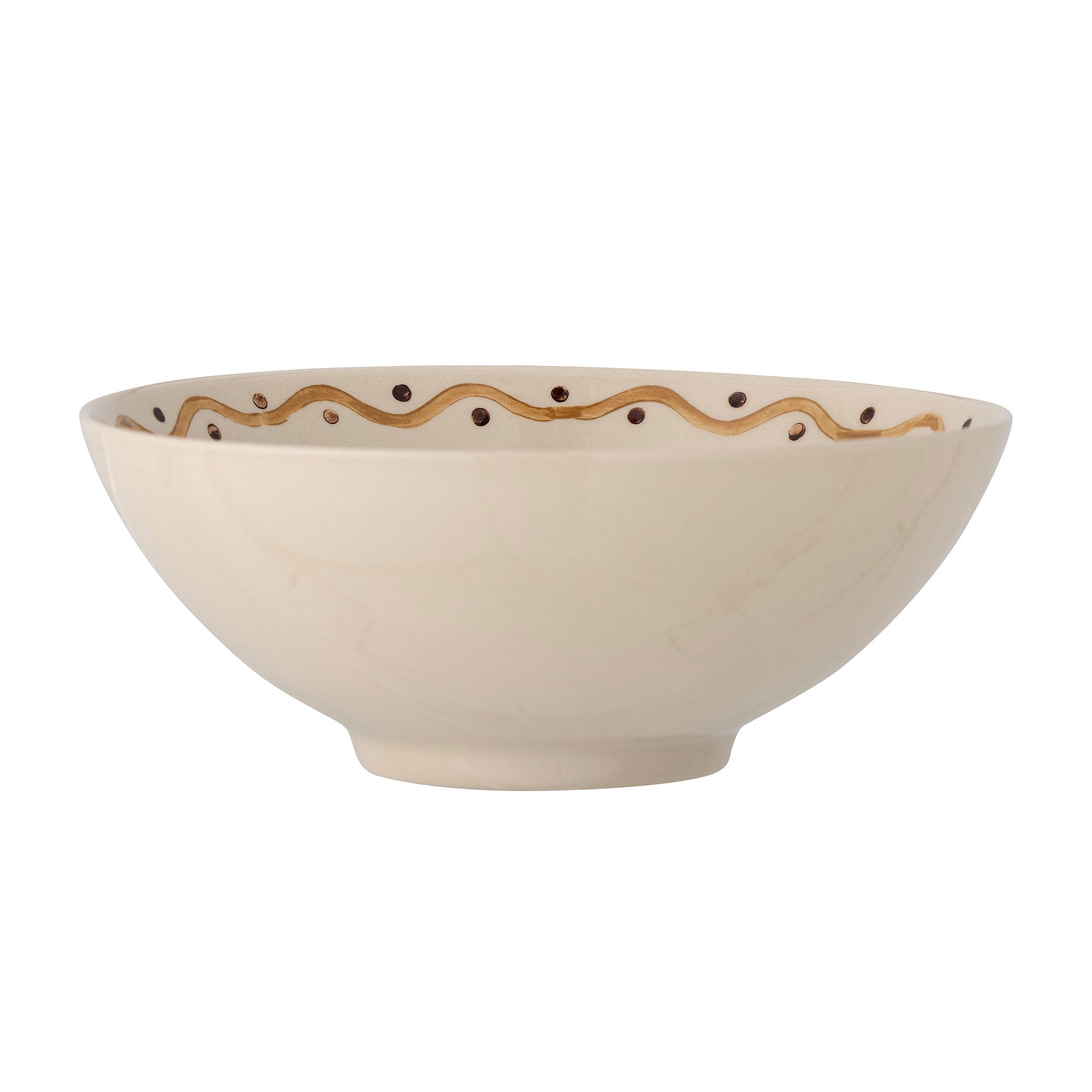 Side view of handpainted ivory bowl against white background 