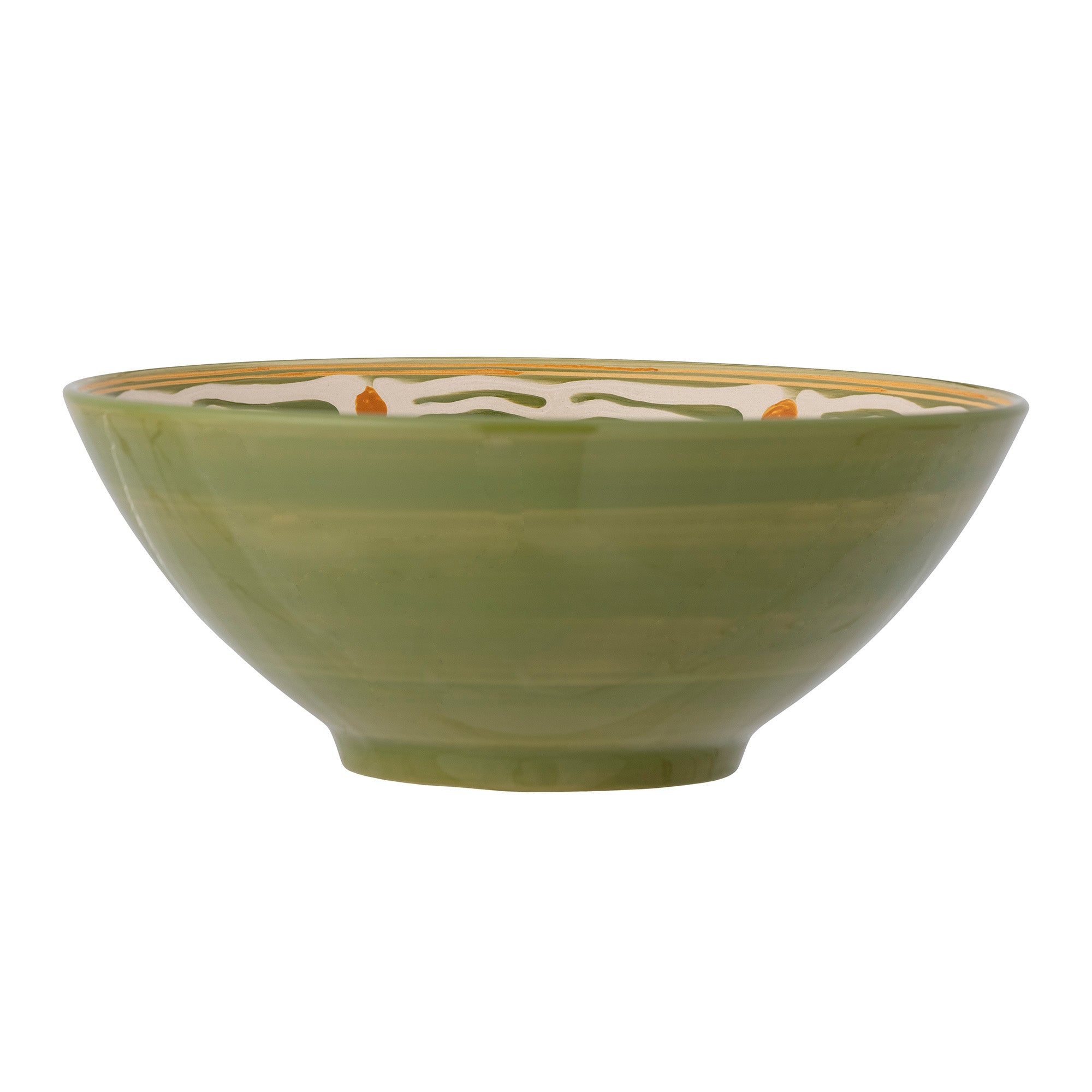 Side view of handpainted green bowl 