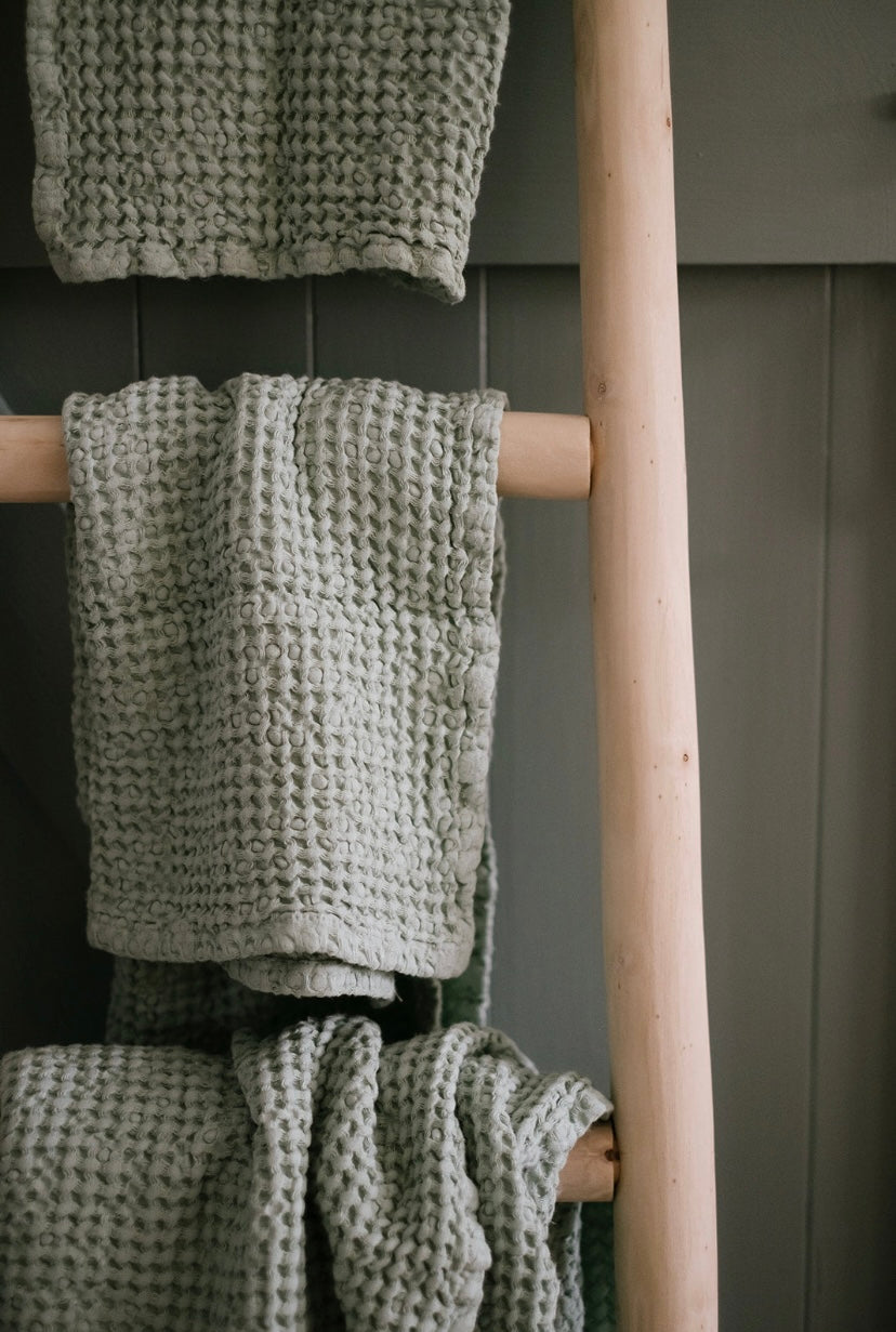 linen waffle bath towel set
