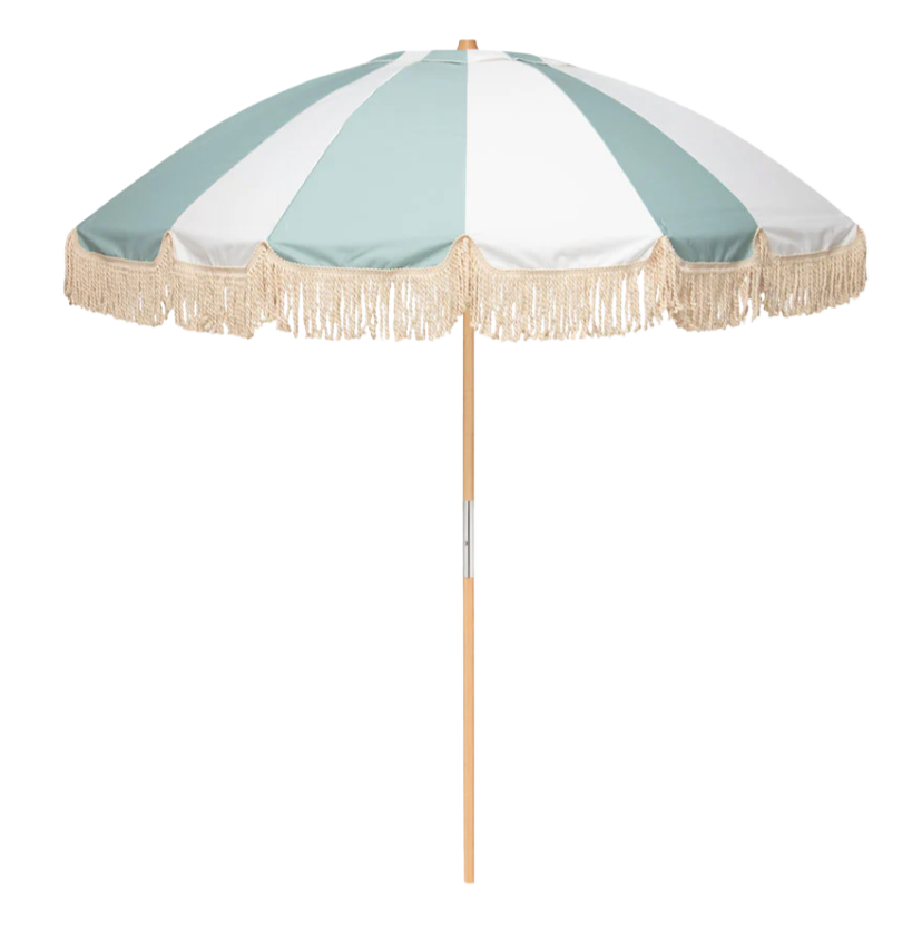 Large retro stripe parasol with fringe, pistachio