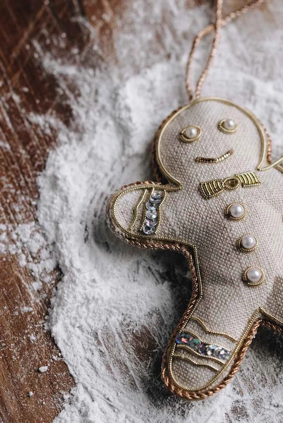 Irish Linen Gingerbread Man Tree Decoration