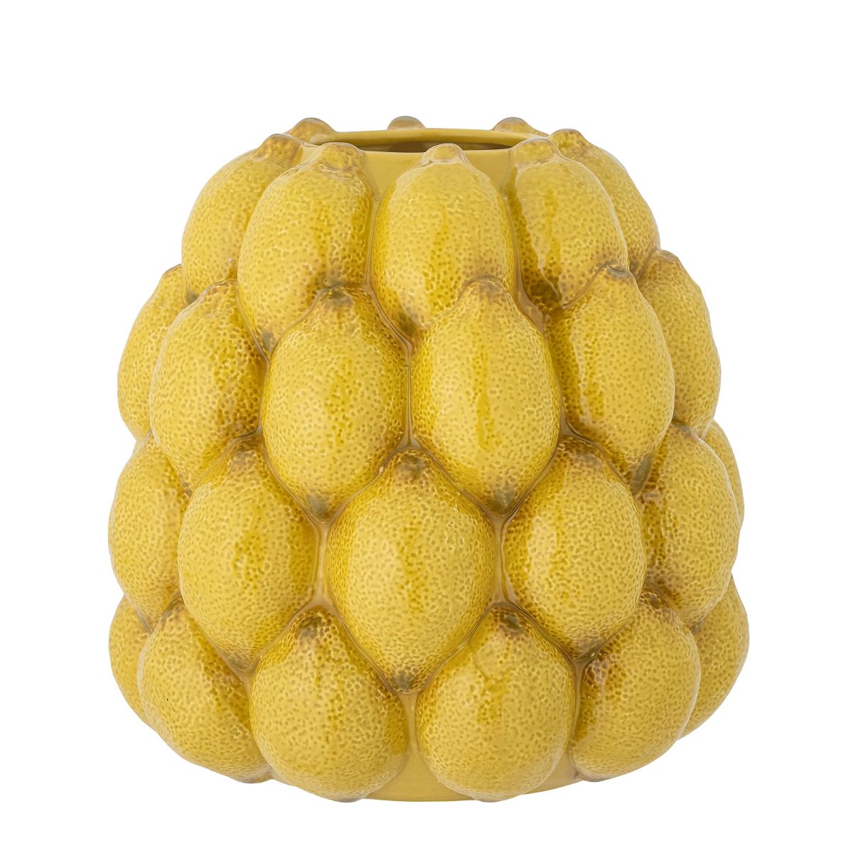 Yellow textured  lemon vase on a white background