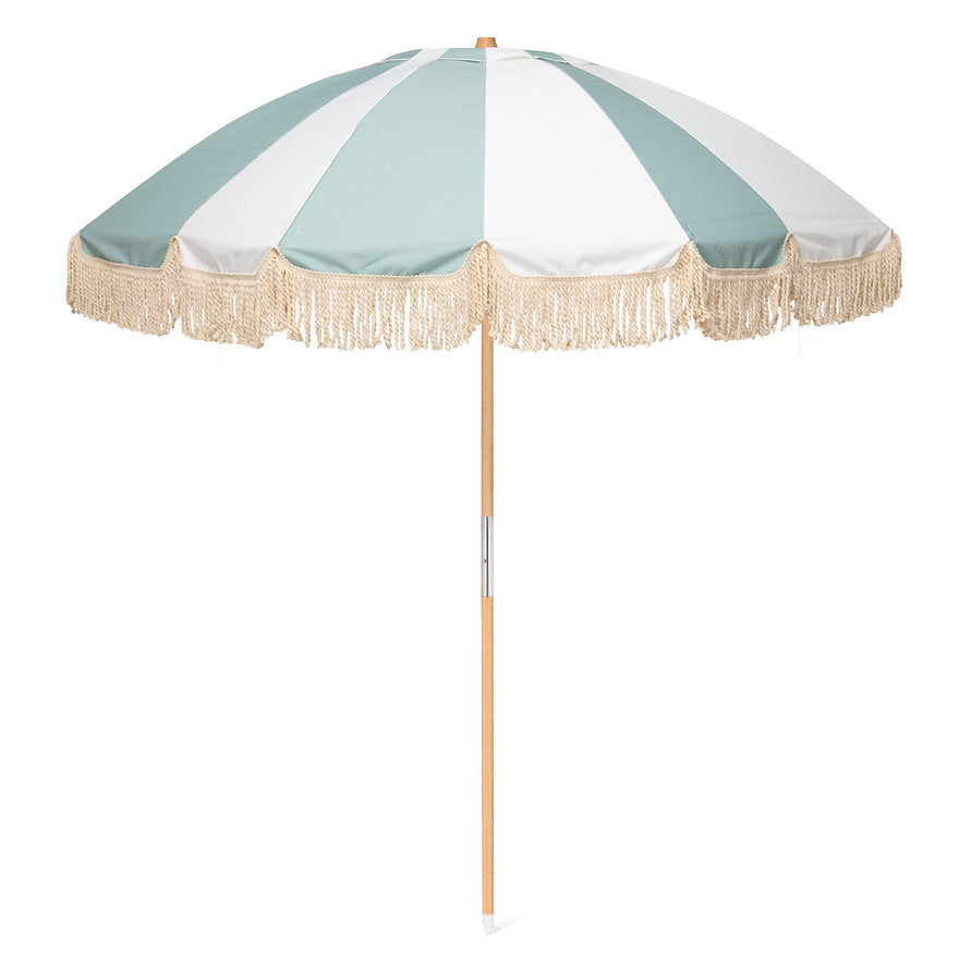 Large retro stripe parasol with fringe, pistachio