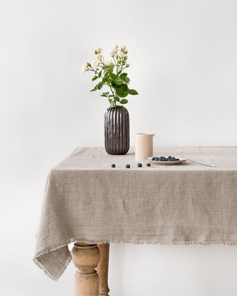 natural linen tablecloth with fringes