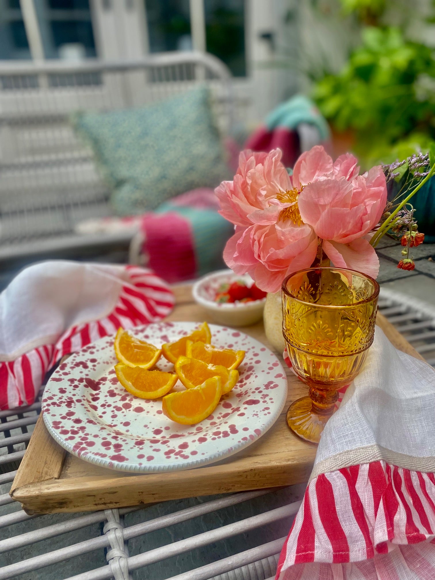 ochre embossed drinking glass with stem