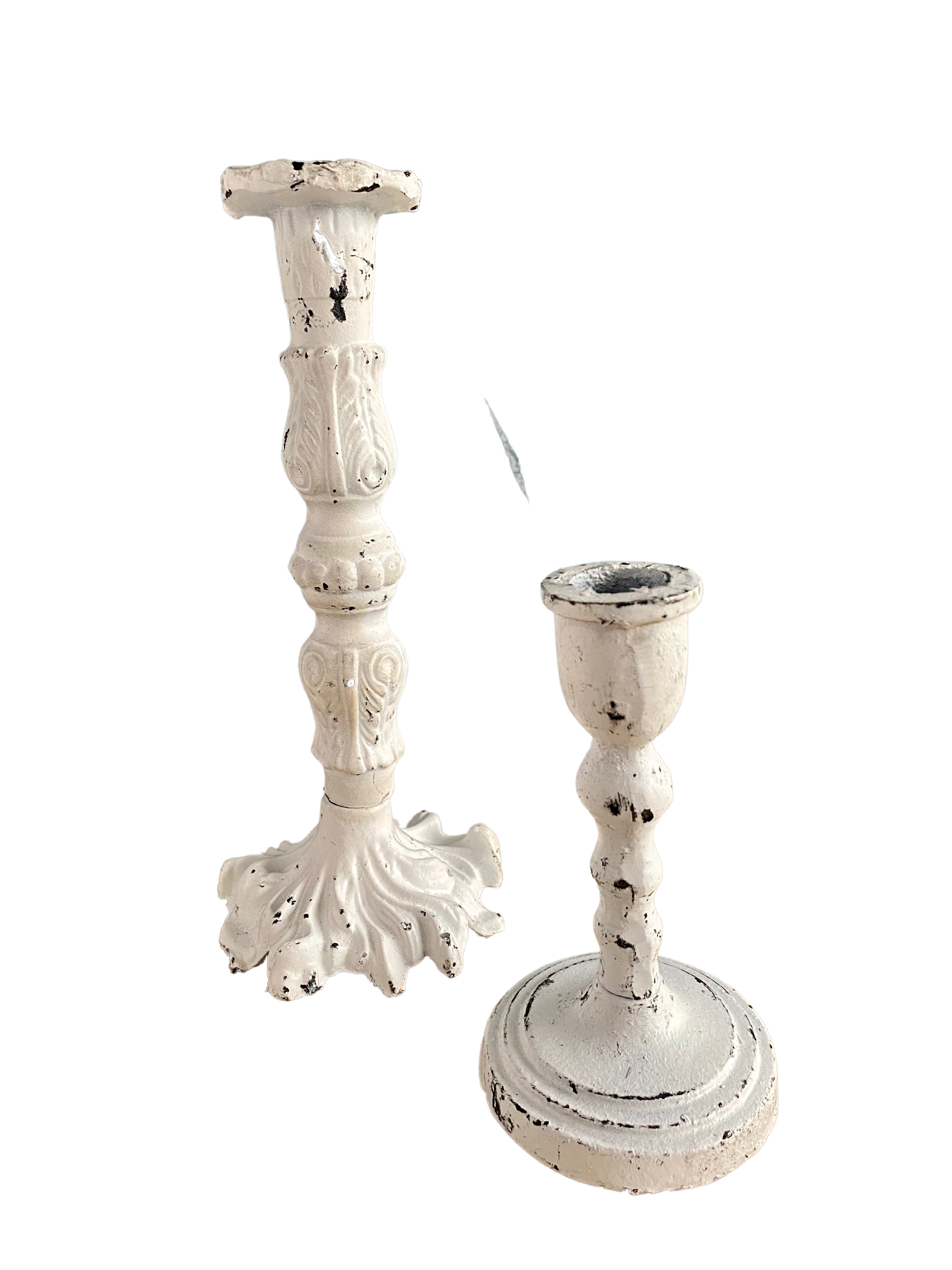 white cast iron candle holder