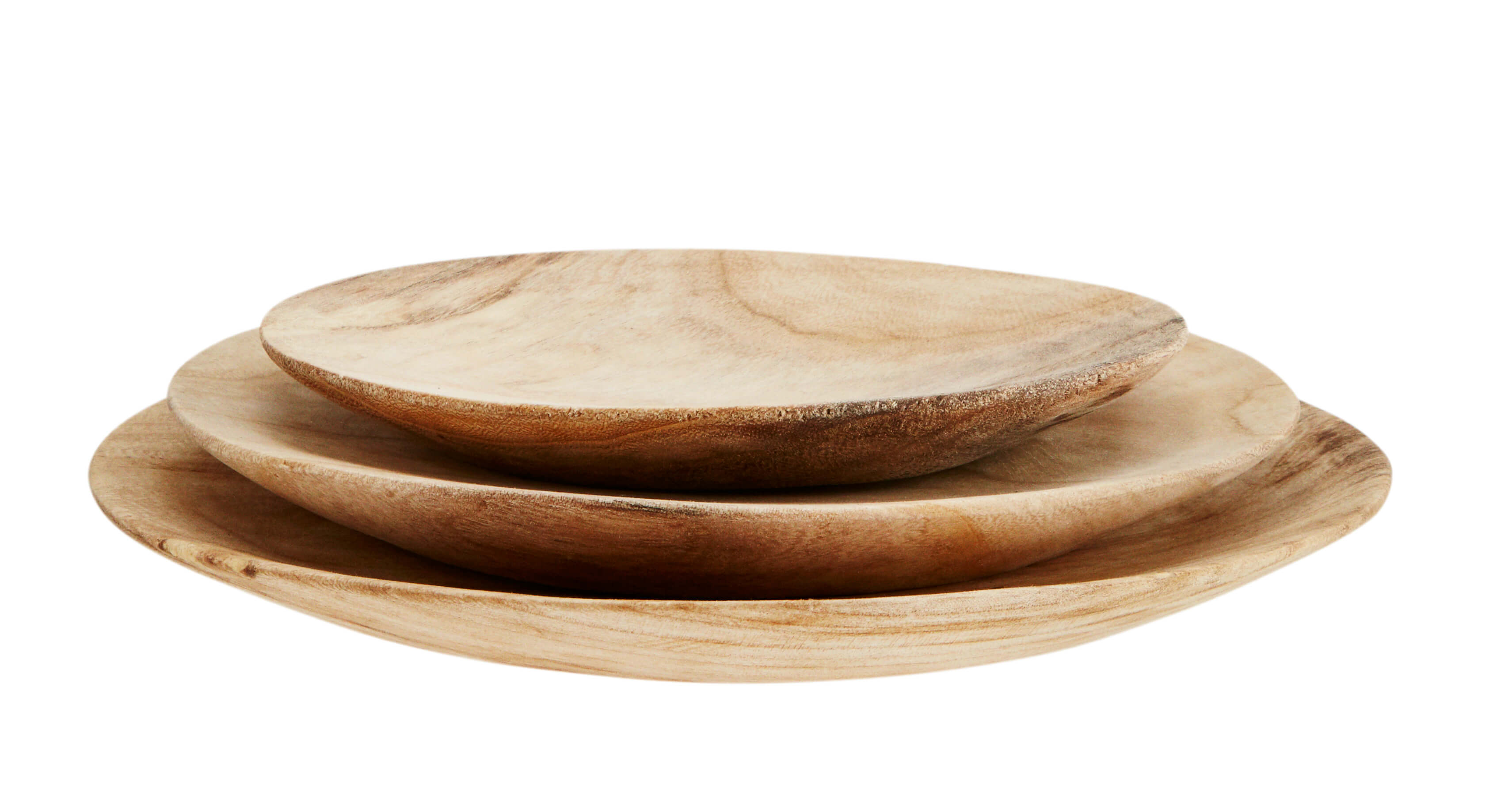 Side view of a stack of wood plates