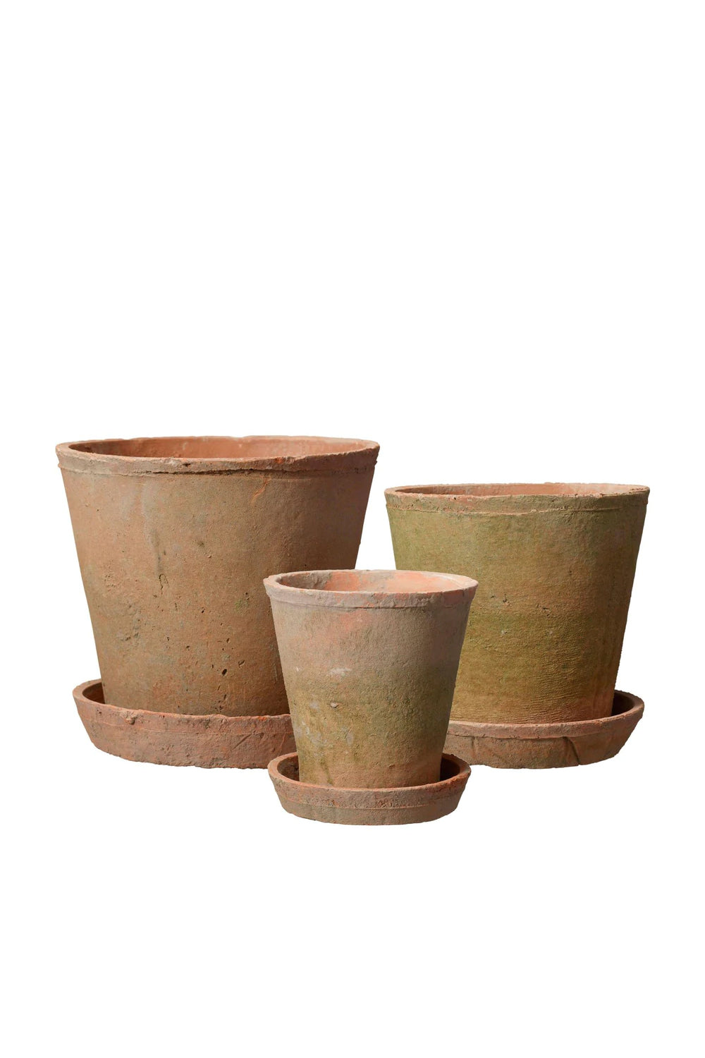 aged terracotta pot with saucer